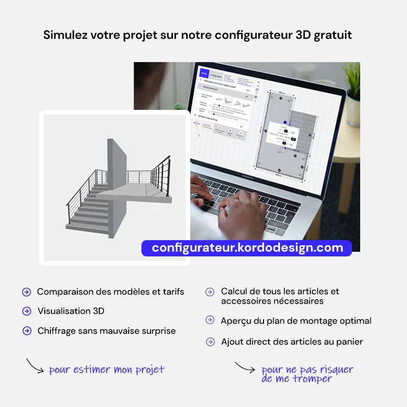 Kit garde-corps acier noir 4m pose à plat avec main courante acier, Universo KORDO - 4