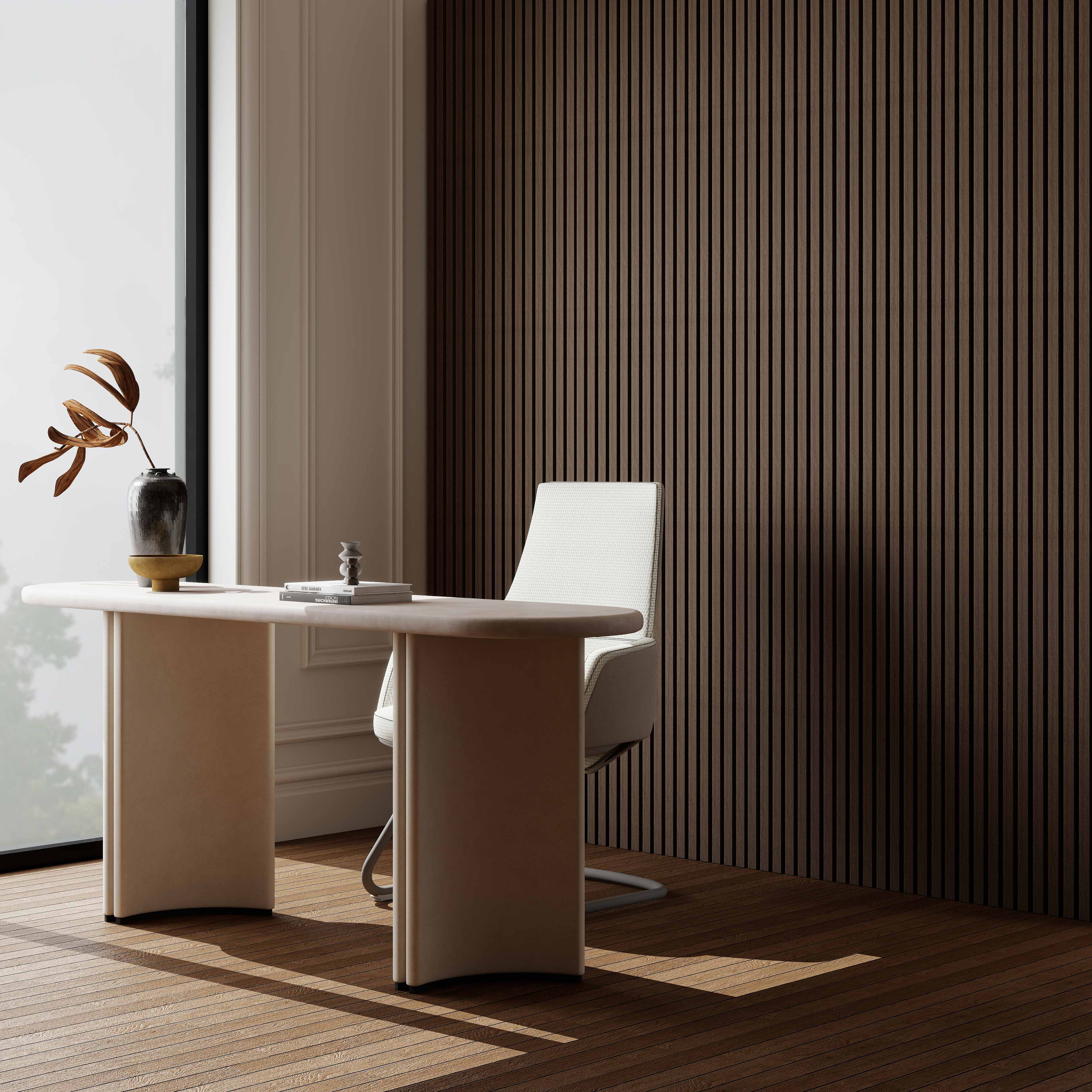 Lot de 3 Panneaux Muraux Décoratifs Acoustiques Bois MDF 260x30cm Noyer AntiBruit, Facile à Poser - 2