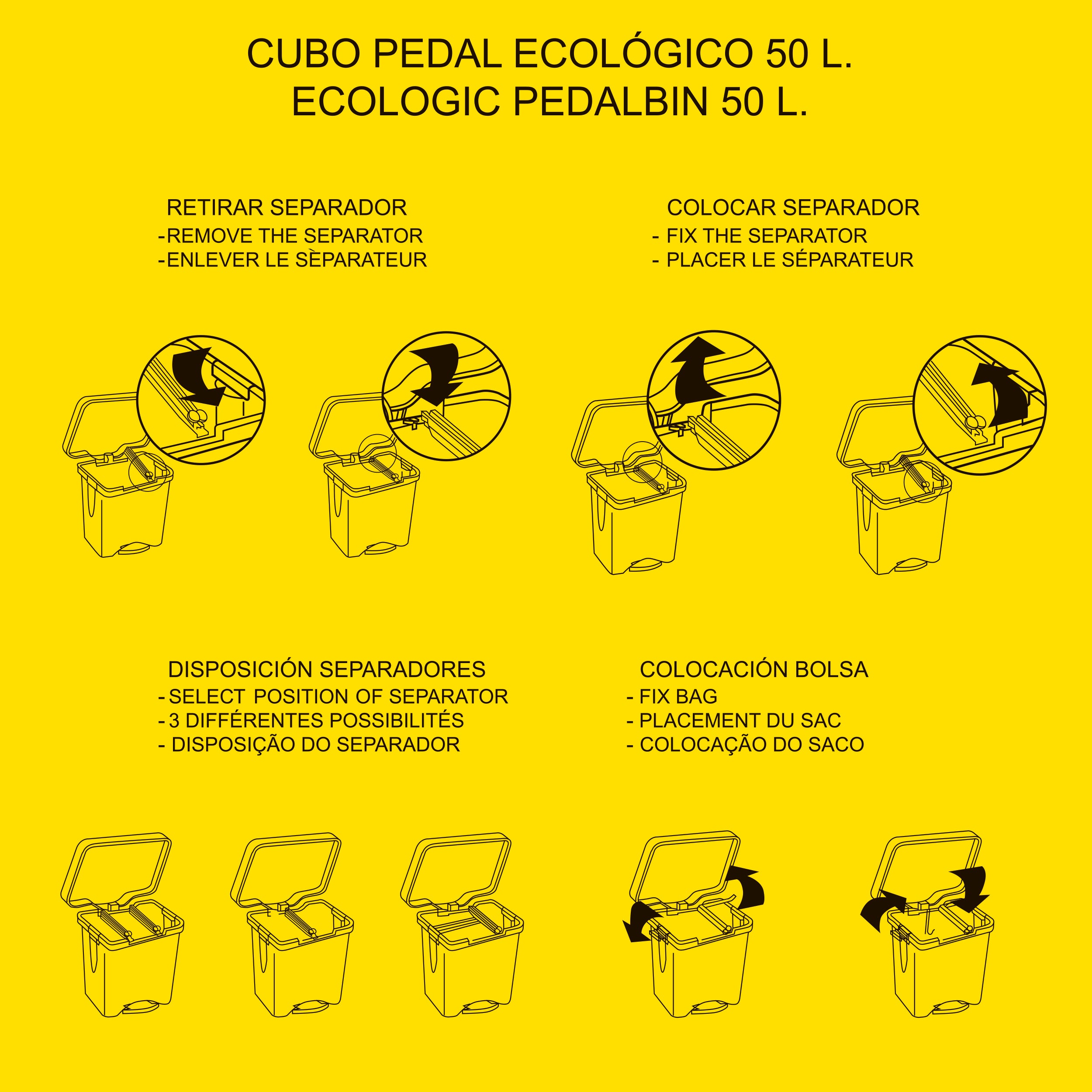 Cubo ecológico Denox con pedal - 50 l - Amarillo - 5