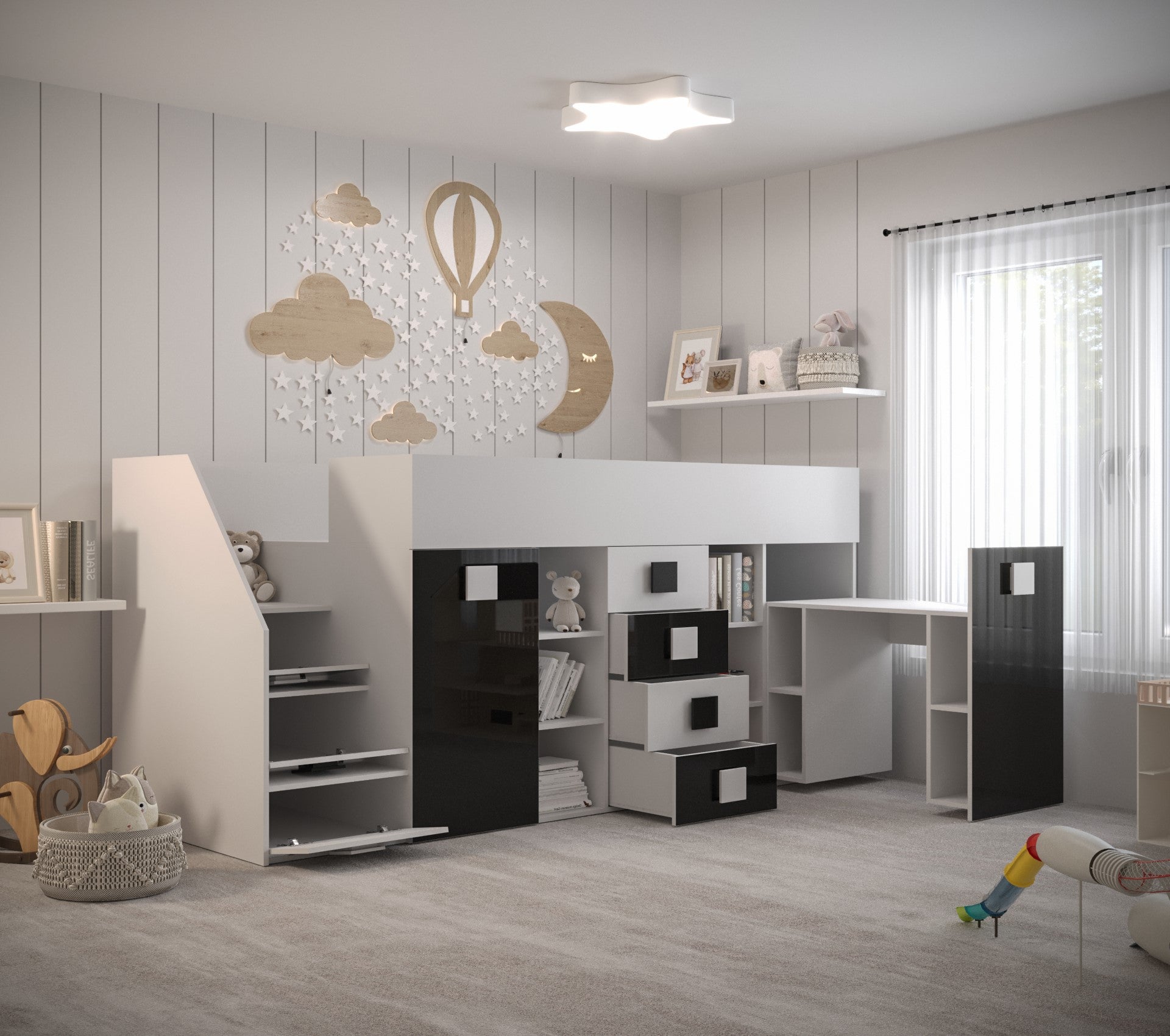 Łóżko piętrowe Antresola TOLEDO 3 L biały + biały + biały - Abiks - 3