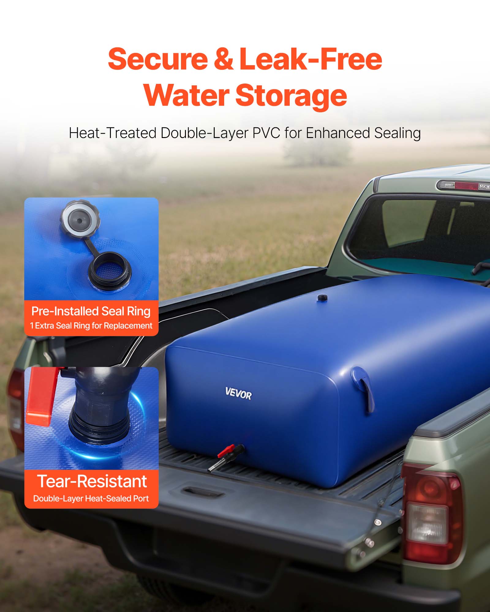 Tanque de Água Flexível VEVOR 1000 L, Bolsa Dobrável em PVC, Grande Capacidade, p/ Jardim, Campismo, Exterior & Emergência, Azul - 4