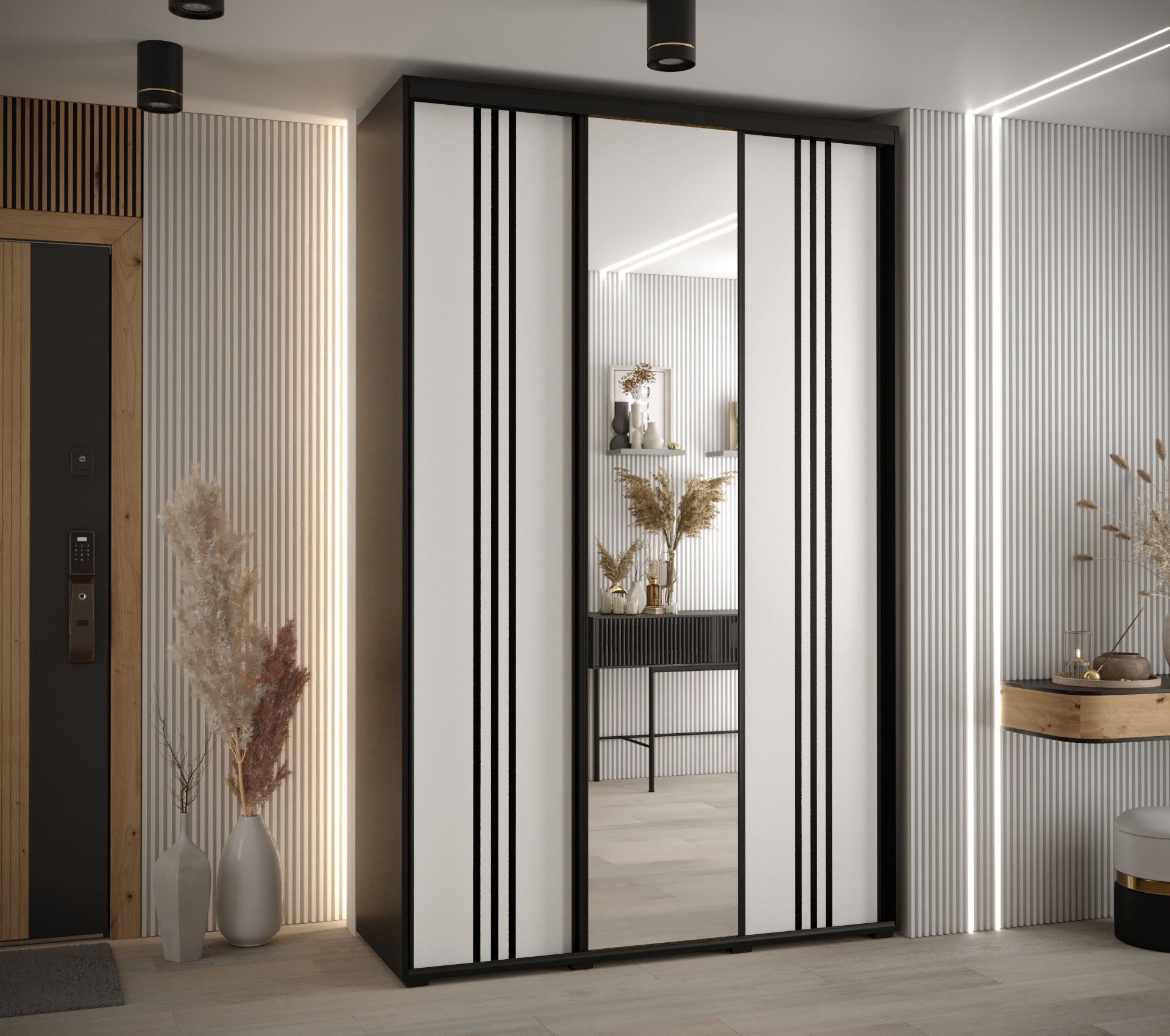 Szafa przesuwna z lustrem wysoka Davos 7 150 x 60 x 235,2 cm czarny + biały + u. czarny - Abiks Meble - 2