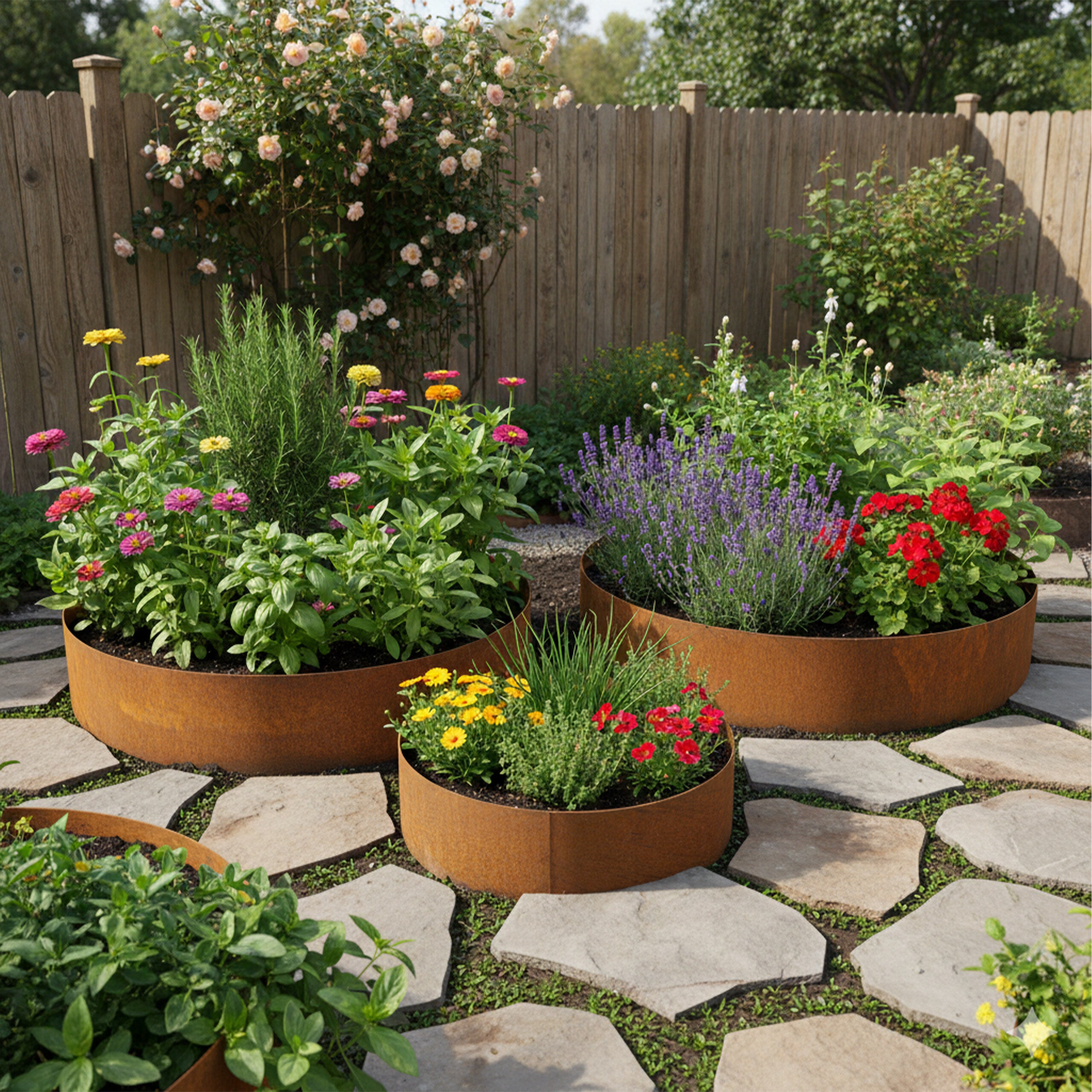 Spirale pour herbes aromatiques, 3 éléments, Ø 30/60/90 cm, H 20 cm, acier aspect rouille, pyramide de jardin, Relaxdays - 5