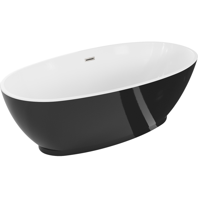 Mexen Bilbao wanna wolnostojąca 180 x 90 cm, biała/czarna, przelew nikiel szczotkowany - 51311809075-97