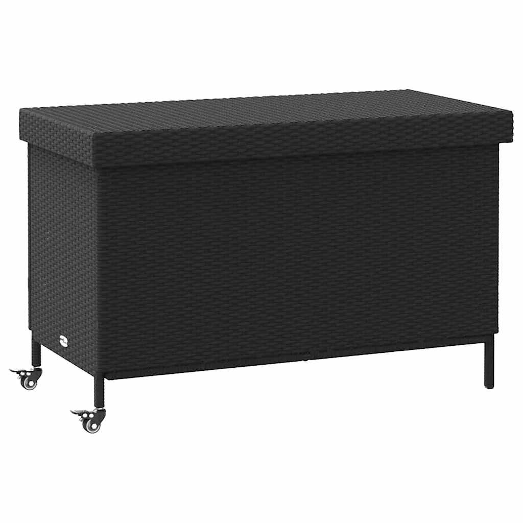 Coffre De Jardin - Boîte De Rangement Et Roues Noir Résine Tressée ...