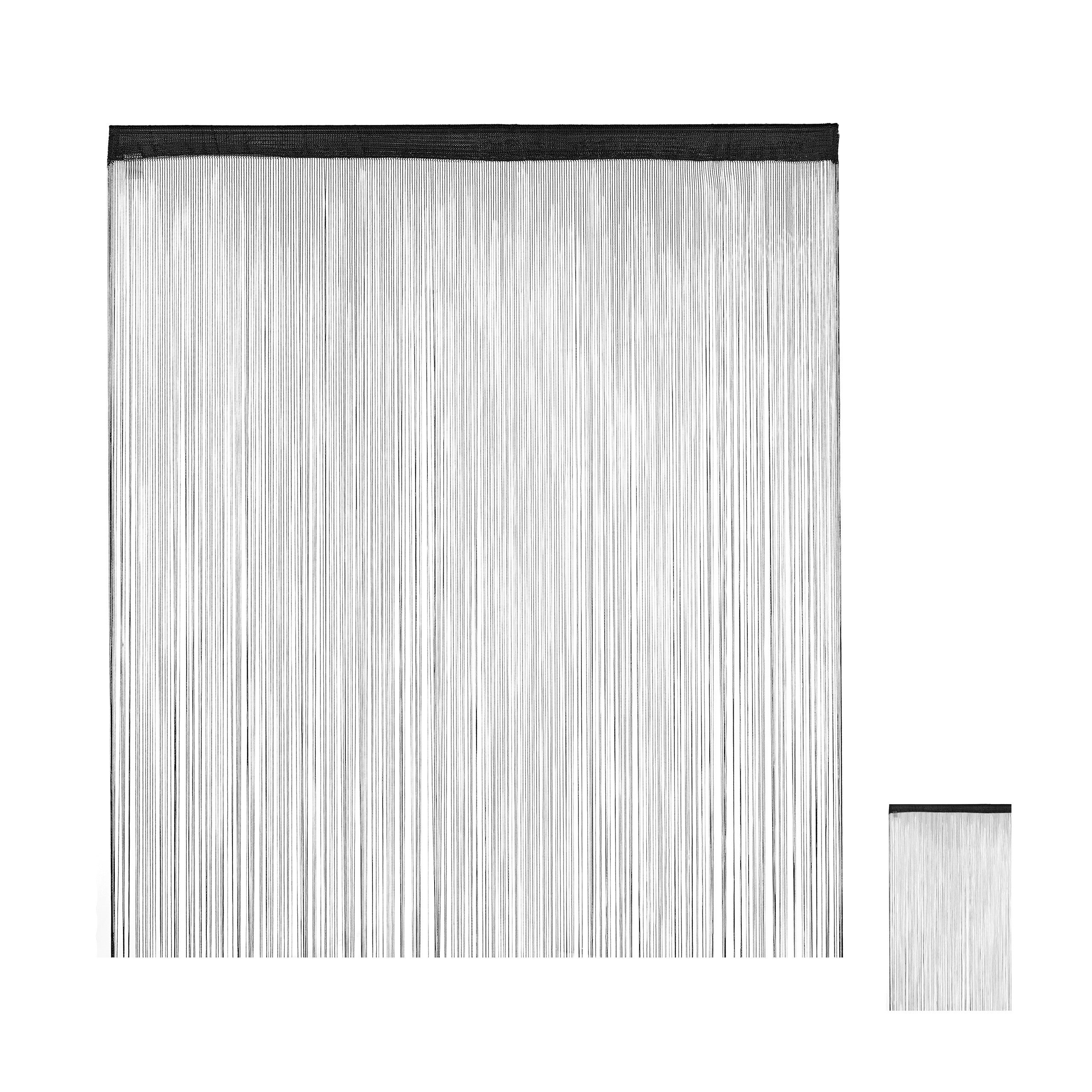 Relaxdays 2 cortinas de hilos, puertas y ventanas, 245cm, lavables, para acortar, 145 x 245 cm, negro