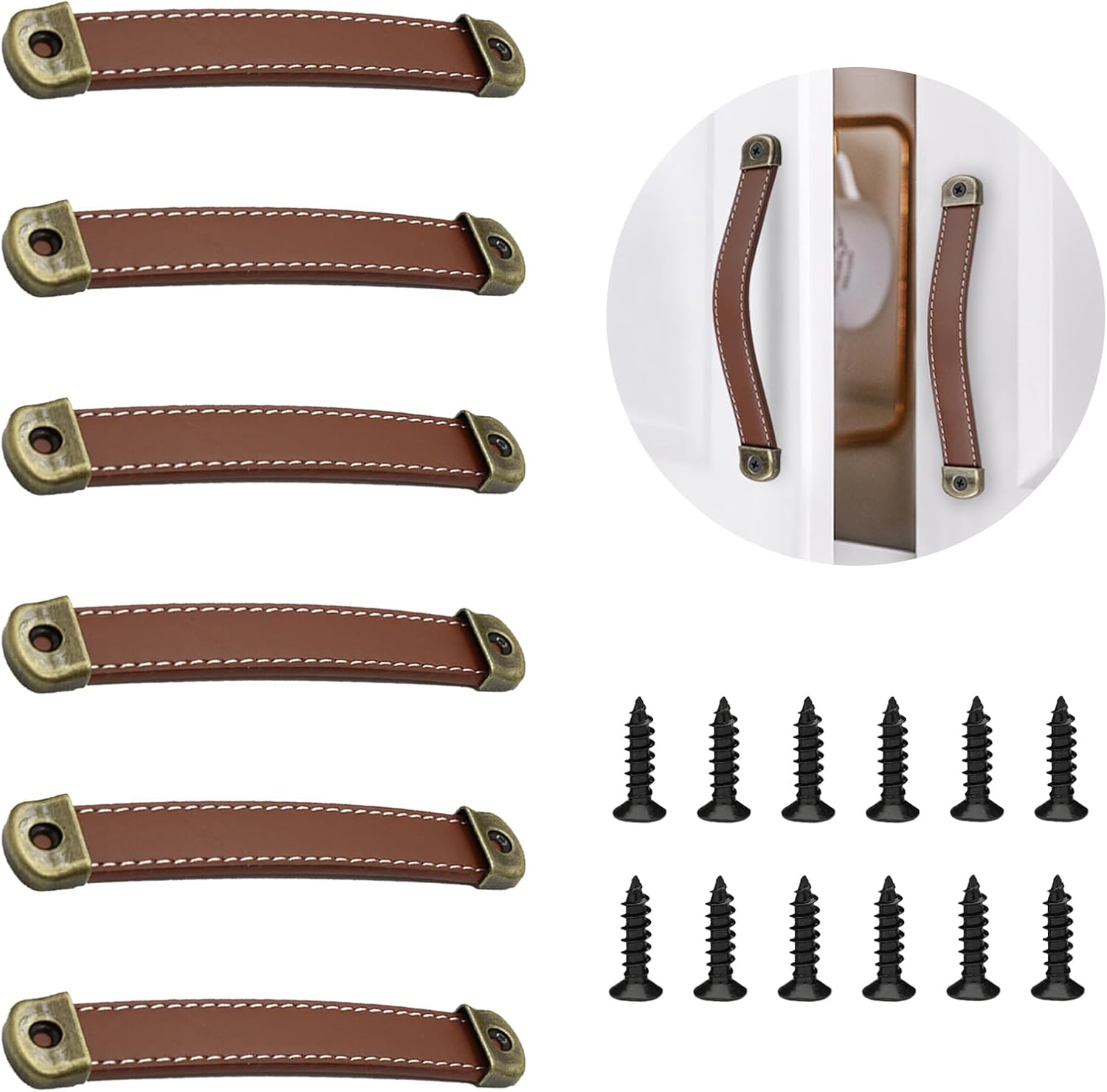 6 szt. skórzanych uchwytów do mebli kuchennych, uchwytów do szuflad, gałki do szafek w stylu vintage, 128 mm (khaki)