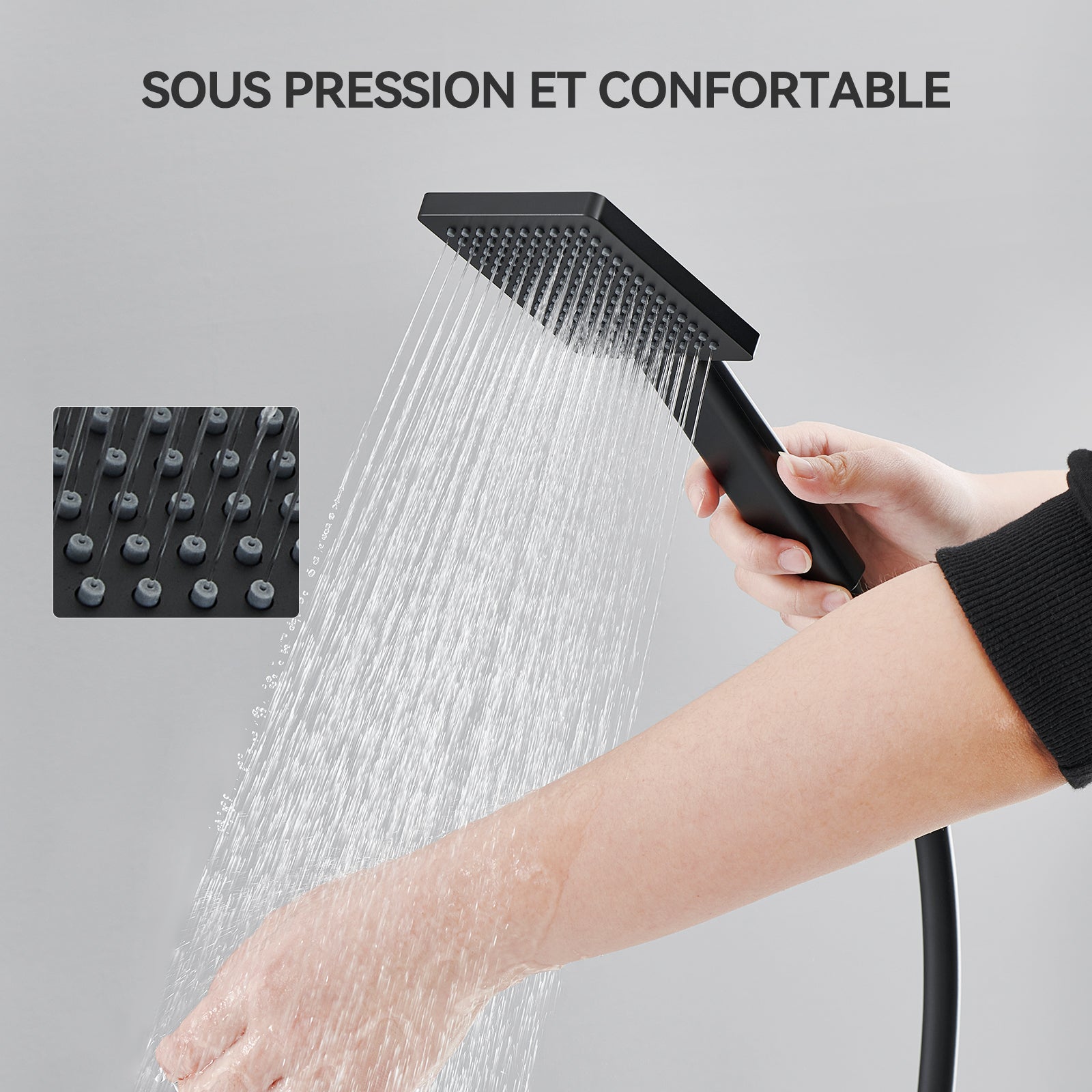 Colonne de Douche Thermostatique Noir Ensemble de Douche avec Douche de Tête Supérieur Ultra-mince Hauteur Réglable pour Salle de Bain - 7
