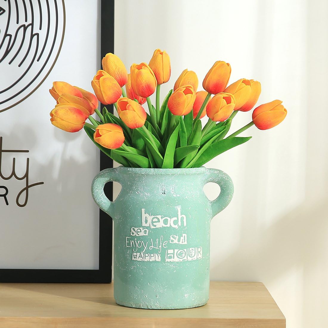 Lot de 10 tulipes artificielles en latex, aspect réaliste, couleur orange, idéales pour les bouquets de mariage, la décoration de la maison et du jar - 4