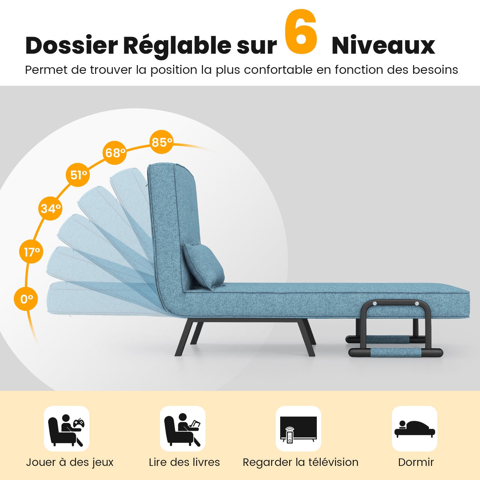 Chauffeuse canapé-lit convertible 1 place - coussin déhoussable inclus - tissu gris