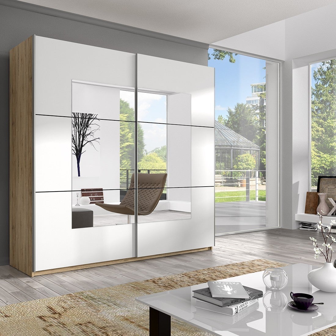 Armoire design 2 portes 200cm couleur chêne clair et blanc. Collection EOS - 2