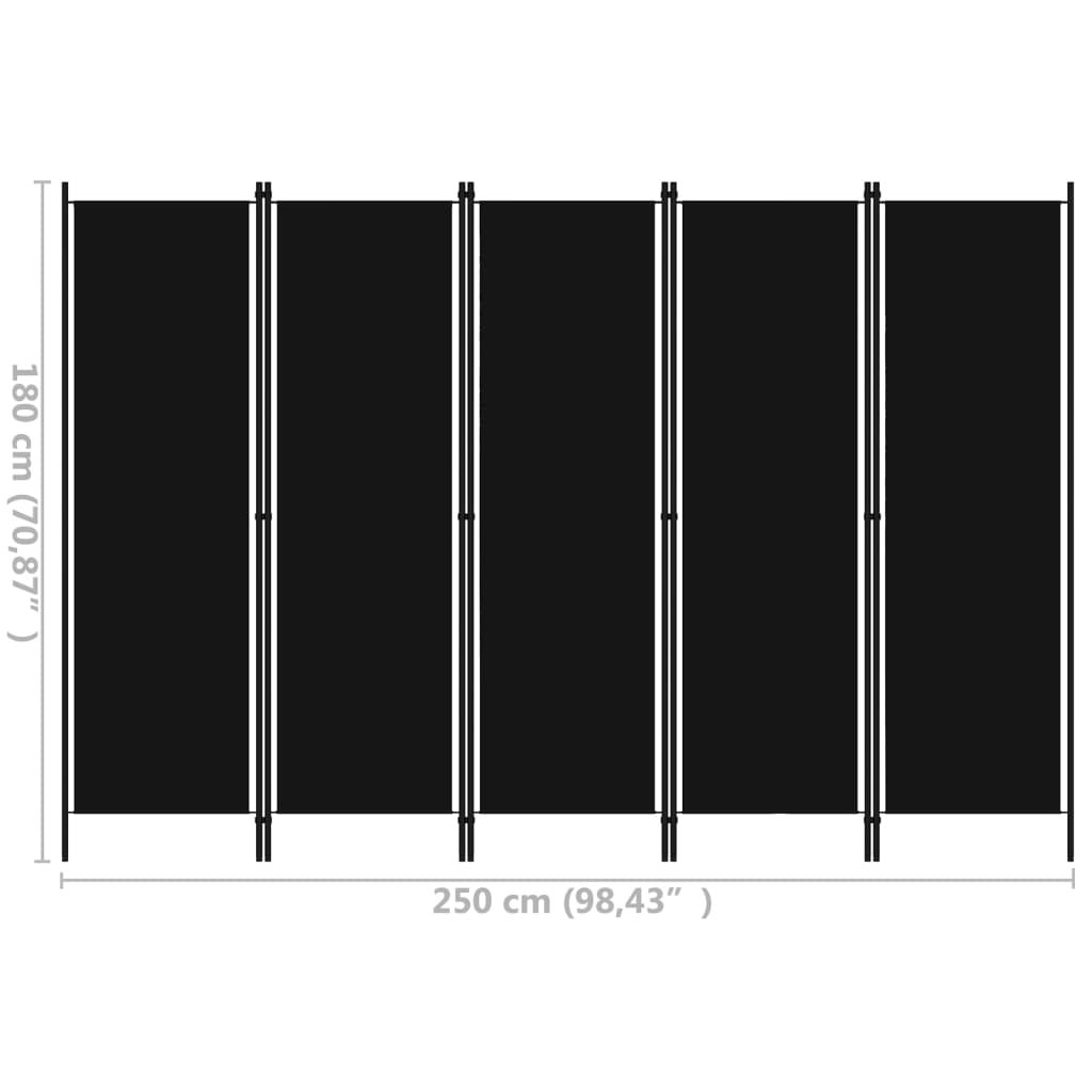 Paravent | Cloison de séparation | Séparateur 5 panneaux Noir 250x180 cm135158 - 6