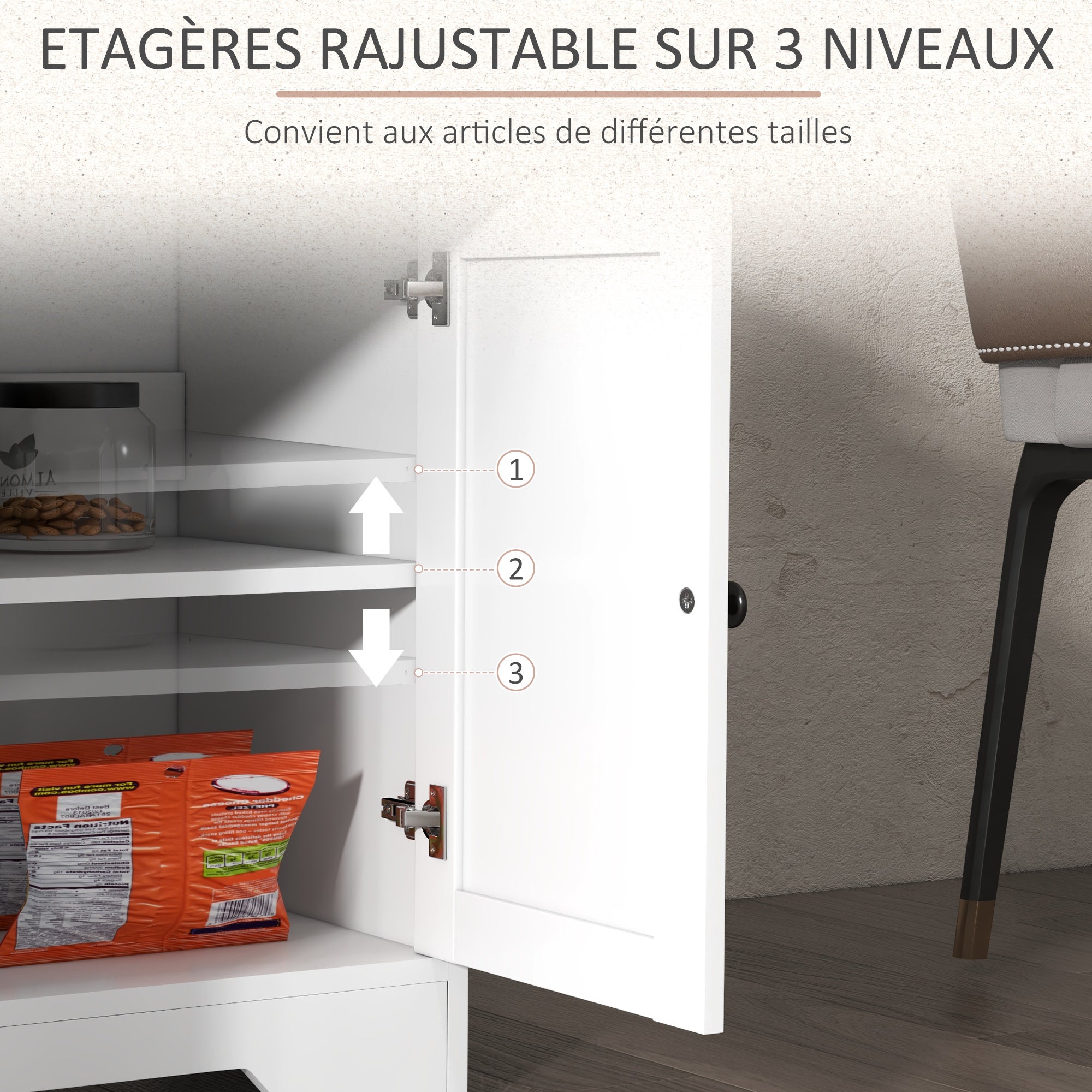 Buffet meuble de rangement armoire de cuisine style rural 2 tiroirs et 2 placards étagères à hauteurs réglables blanc - 7