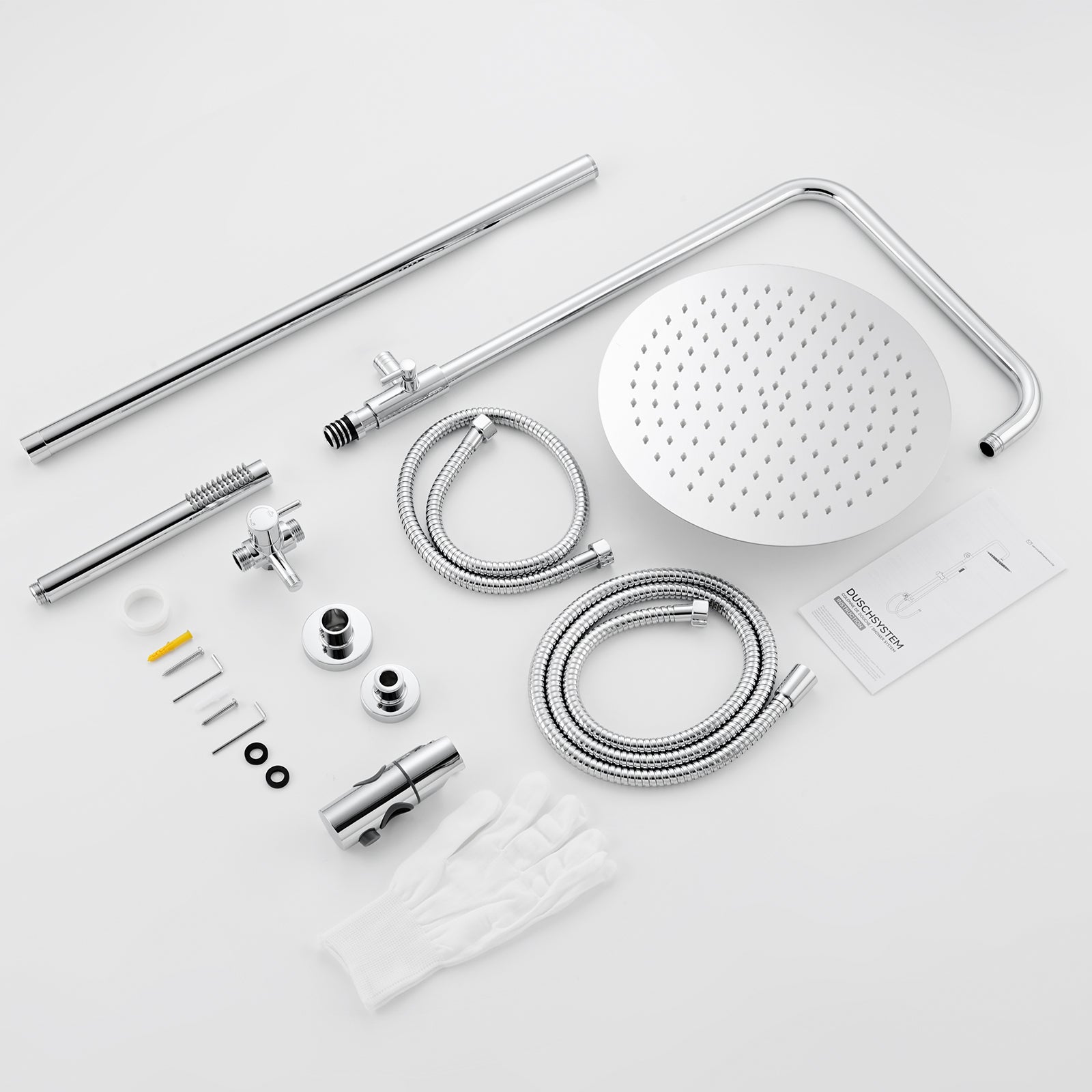 Auralum max Colonne Douche Chromé sans Mitigeur Ensemble Douche avec Douchette,Réglable hauteur avec Tête Douche Ronde 30*30cm,Acier Inoxydable - 7