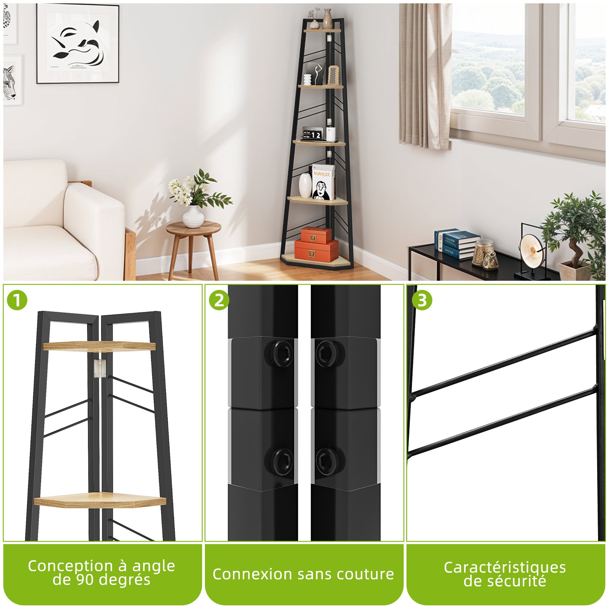 YITAHOME Libreria Angolare 5 Ripiani Stile Industriale Moderno Rovere 35x35x160 - 5