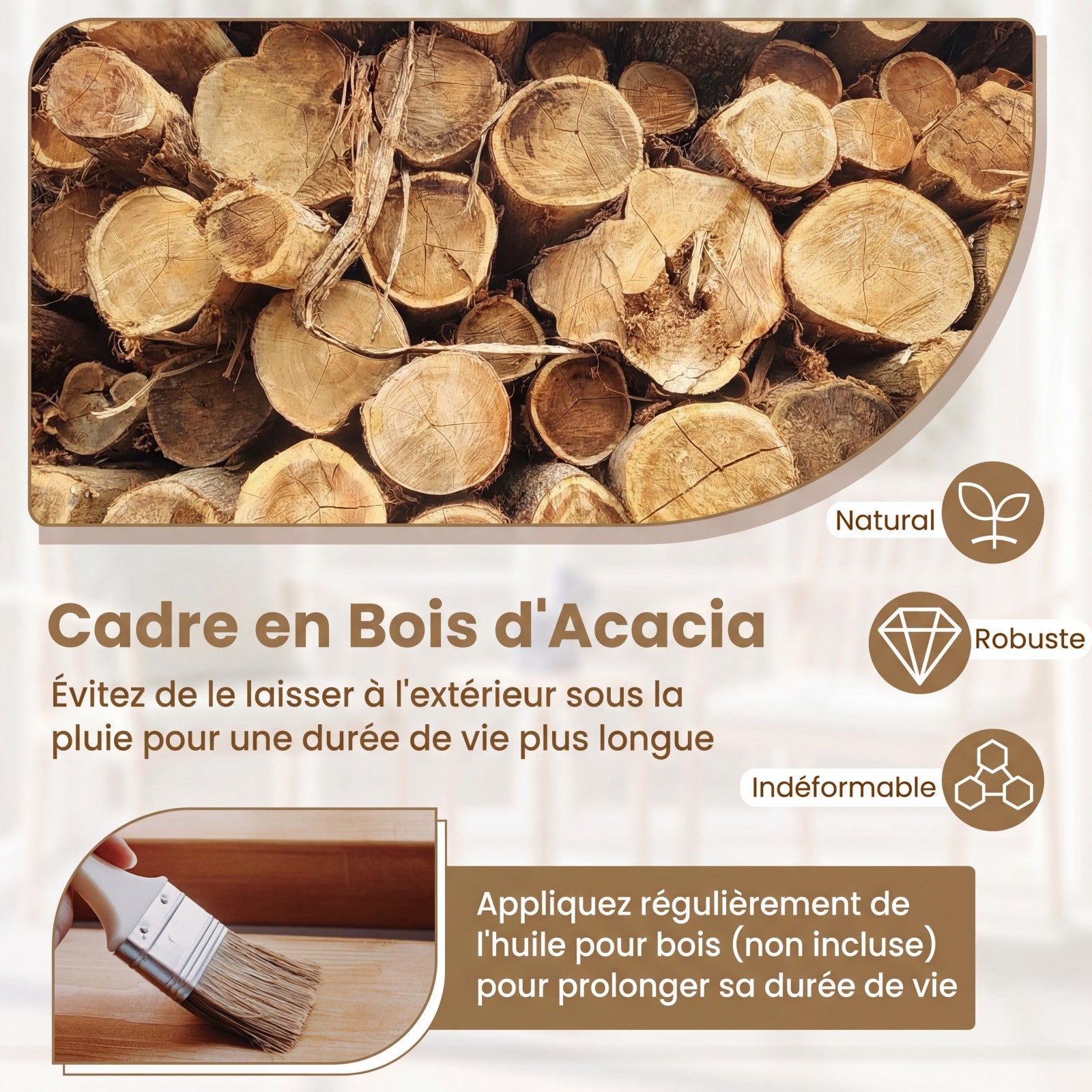 2 Chaises de Jardin, Chaises d'Extérieur en Bois d'Acacia avec Coussin Rembourré Amovible, Accoudoirs, Charge 180 kg, Mobilier de Bistrot, Beige - 3