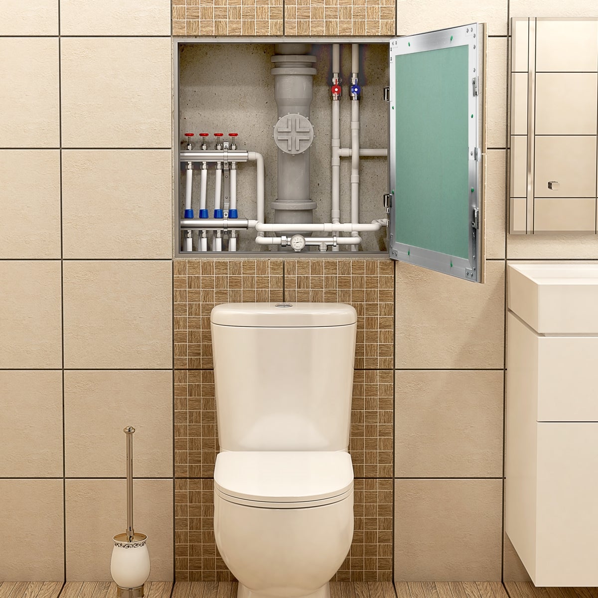 Trappe de visite 250x400 mm aluminium/vert plaque de plâtre imprégnée charnière de porte à droite/à gauche ouverture et fermeture par bouton-poussoir - 2