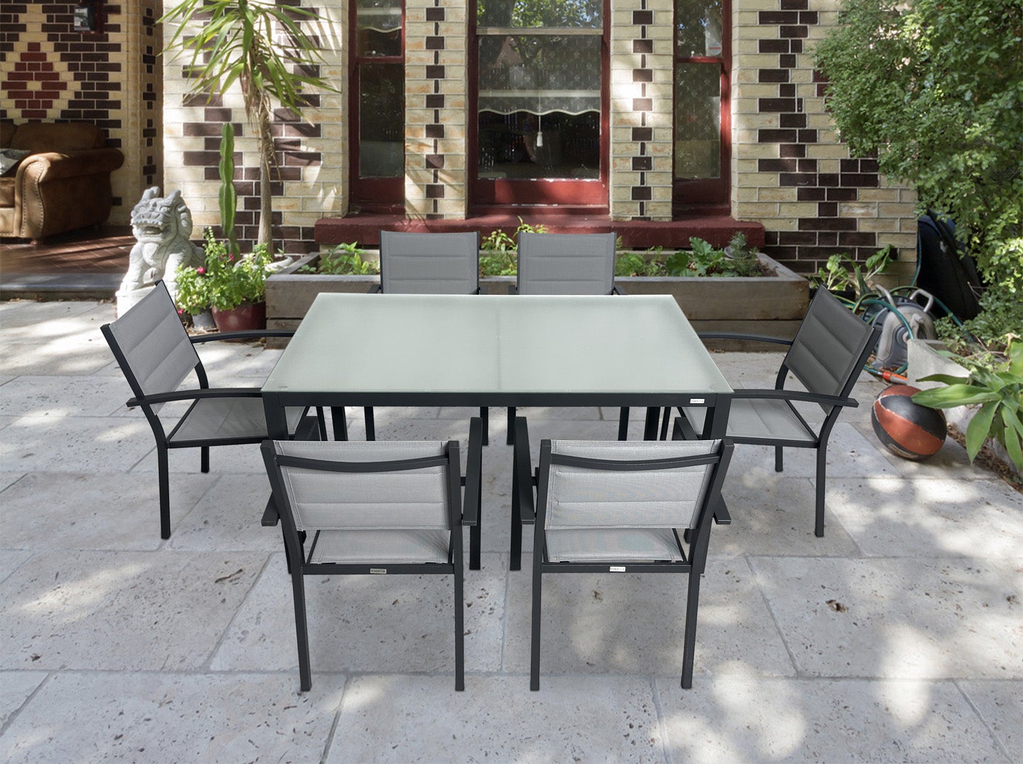 Mesa de Jardín Rectangular de Aluminio Gris Antracita 150x90 cm – Cristal Templado | Exterior y Terraza BENIDORM - 7