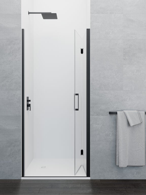 Paravan de duș frontal GLASS pliabil 105 (50+50) cm negru, sticlă transparentă