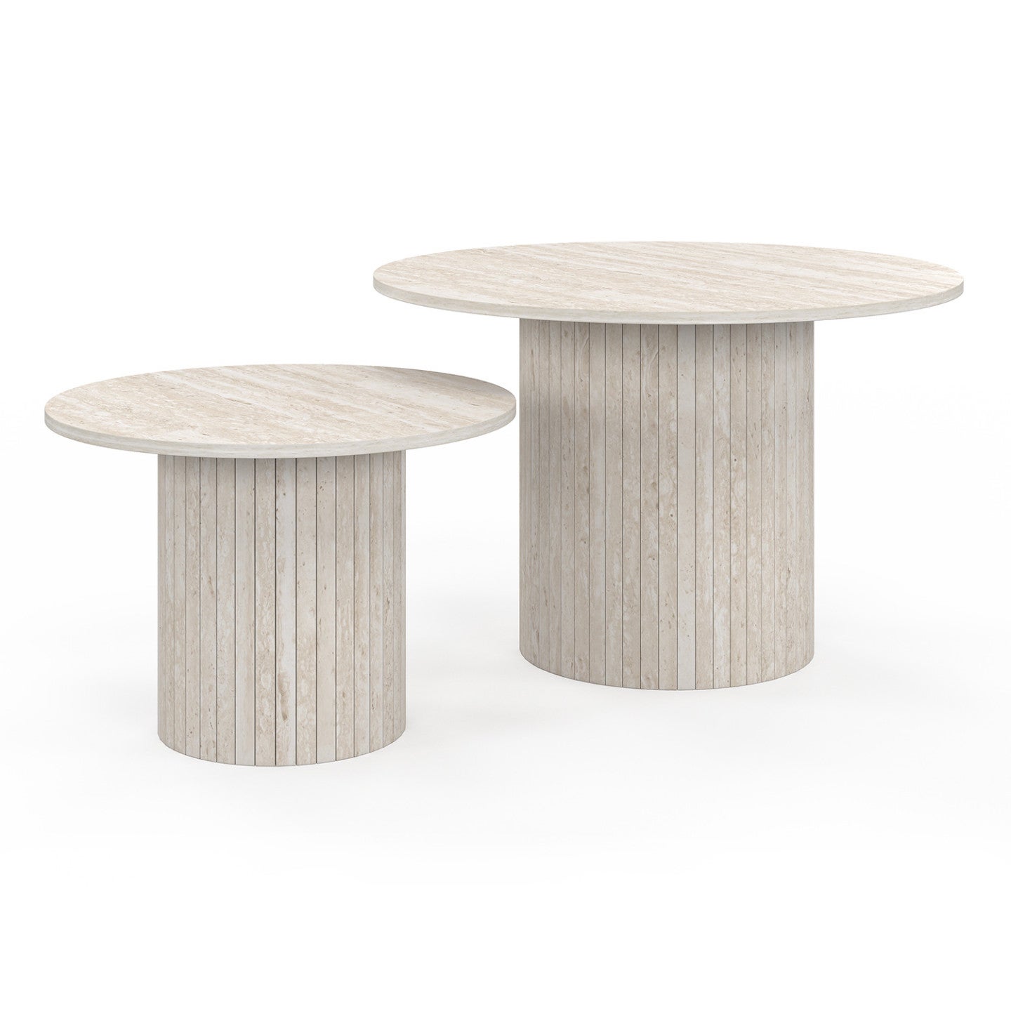 Lot de 2 tables basses gigognes JULIETTE rondes 50/70 effet lattes travertin - 3