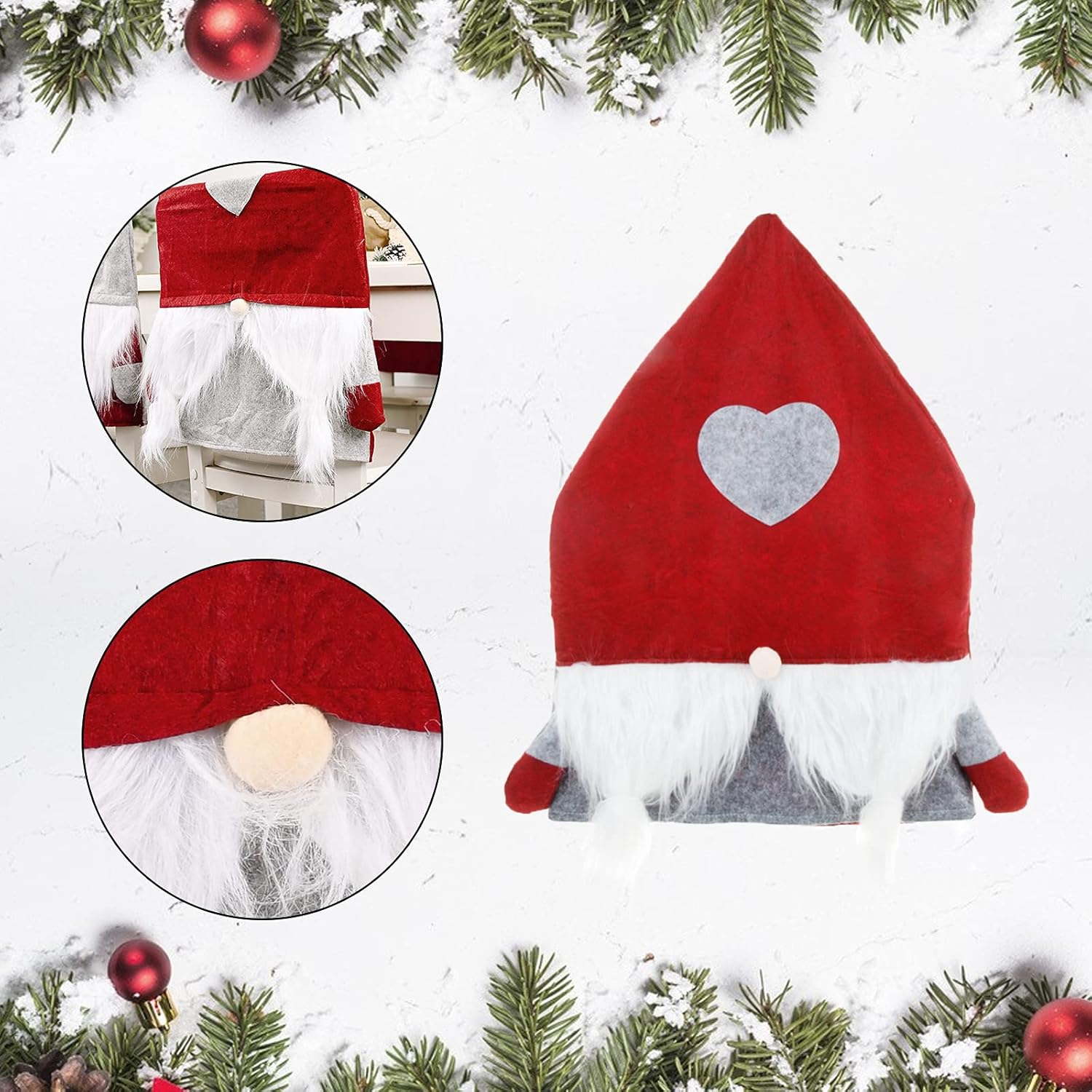 Set 6 Coprisedie Natalizi Rosso/Bianco Con Cappello Di Babbo Natale – 40x57 Cm + Decorazioni Omaggio - 2