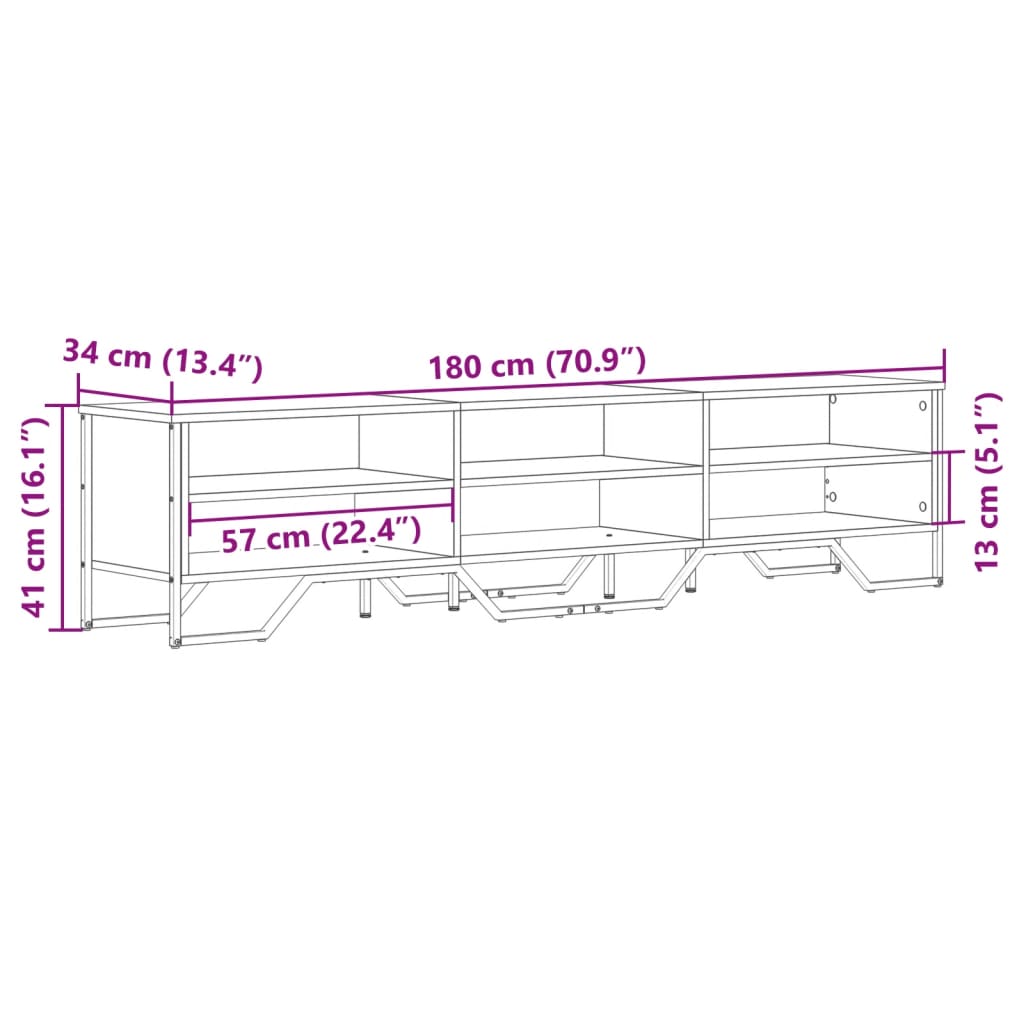 Meuble TV sonoma gris 180x34x41 cm bois d'ingénierie - 9