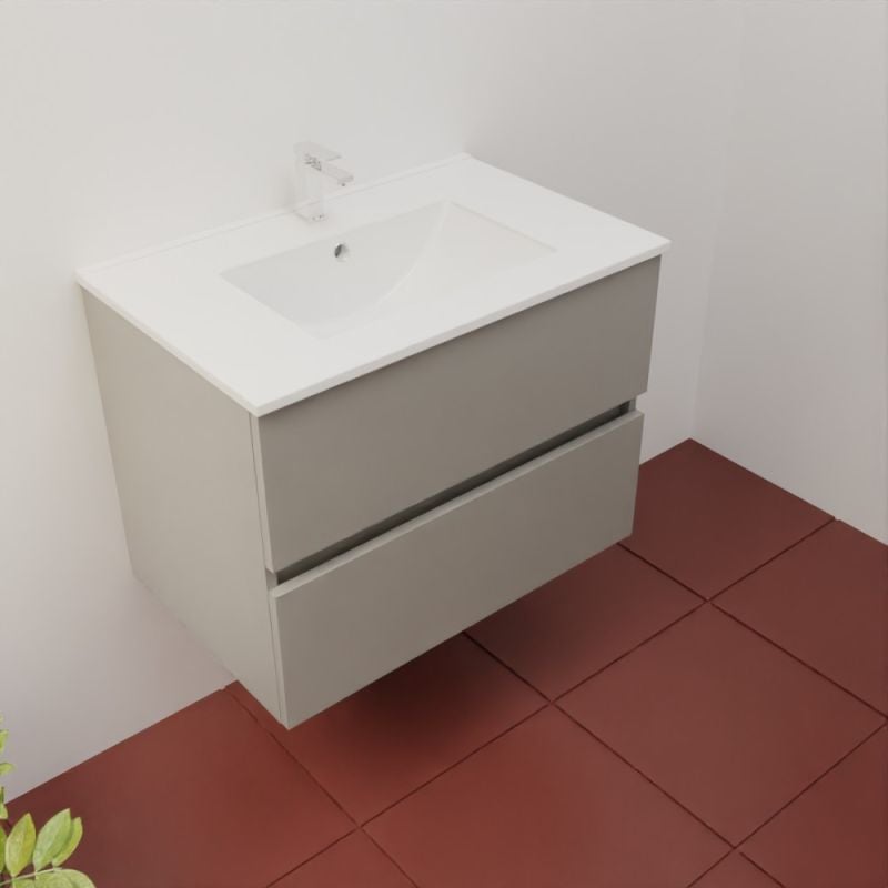 Meuble salle de bain suspendu 70 cm ROSALY INOX- Gris- Plan vasque en Céramique - 3