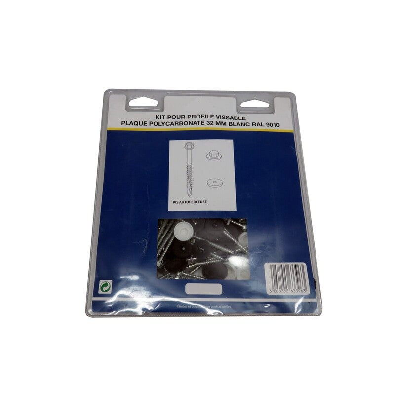Kit pour profil vissable plaque polycarbonate (50 pcs) - Coloris - Blanc, Epaisseur - 32 mm - 2
