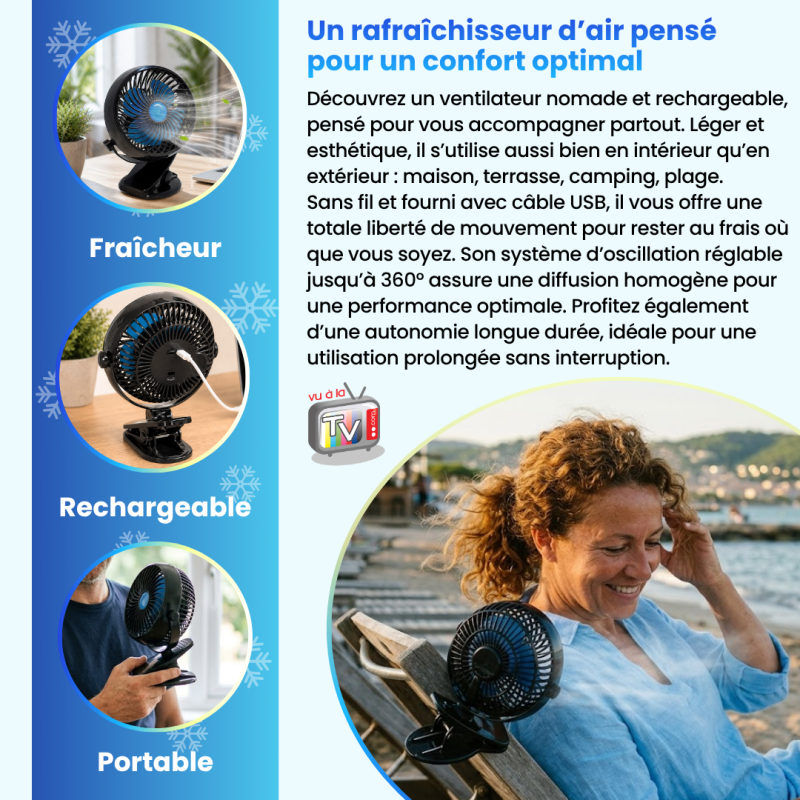 VENTEO | Starlyf Fast Fan | Le Ventilateur Portable | Pince Intégrée | Rechargeable Sans Fil | 3 Vitesses | Orientation 360° | Air Frais Ciblé | Pour - 3
