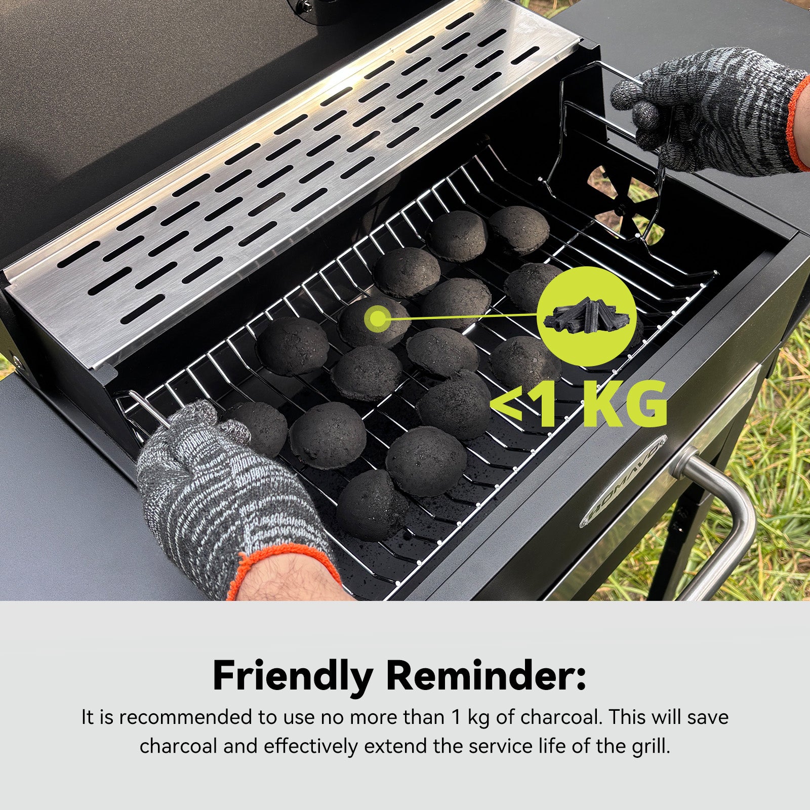 Barbecue a Carbonella, Superficie di Cottura: 45×32 cm, Griglia Principale in Smalto, Ripiano Riscaldante, Termometro HOMAVO - 10