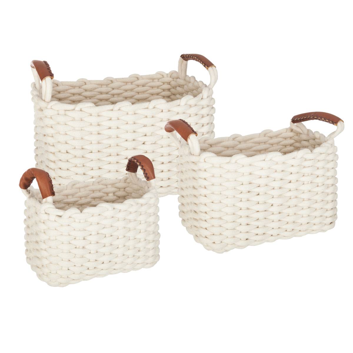 Lot De 3 Paniers De Rangement Rectangulaires Robustes En Tissu De Coton