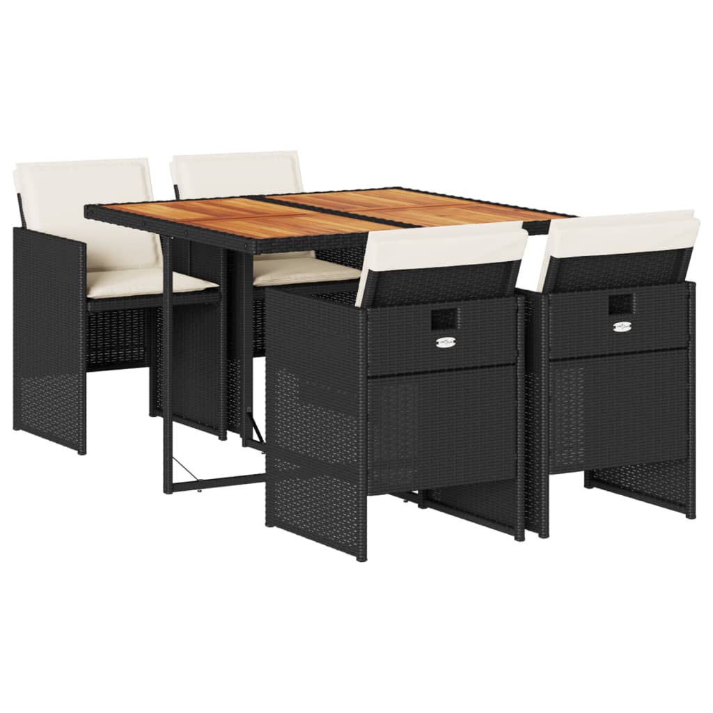 Set de muebles jardín 5 piezas con cojines ratán sintético negro - 2