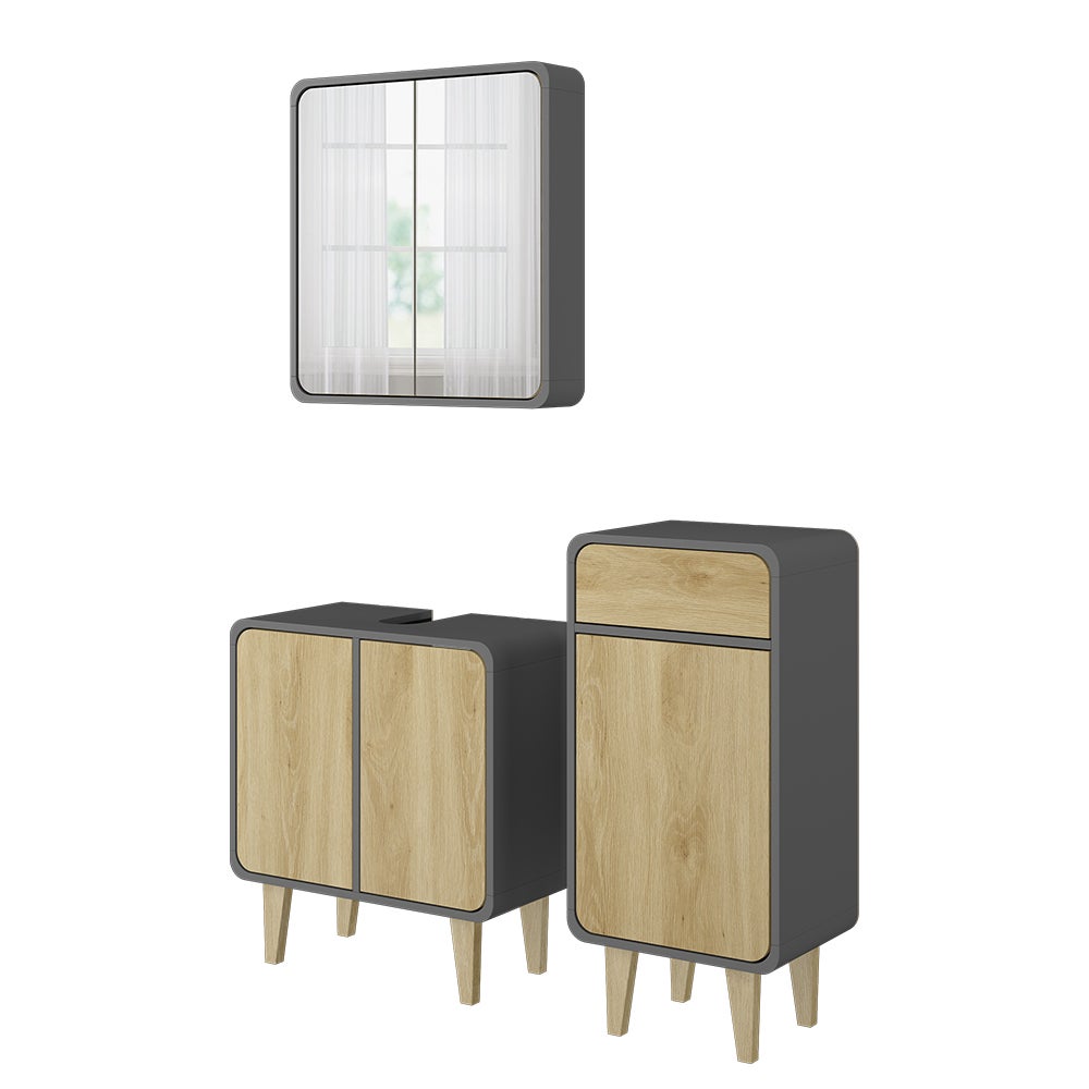 Vicco Zestaw mebli łazienkowych Arla, Antracyt/dąb, 3 sztuki, z szafką midi