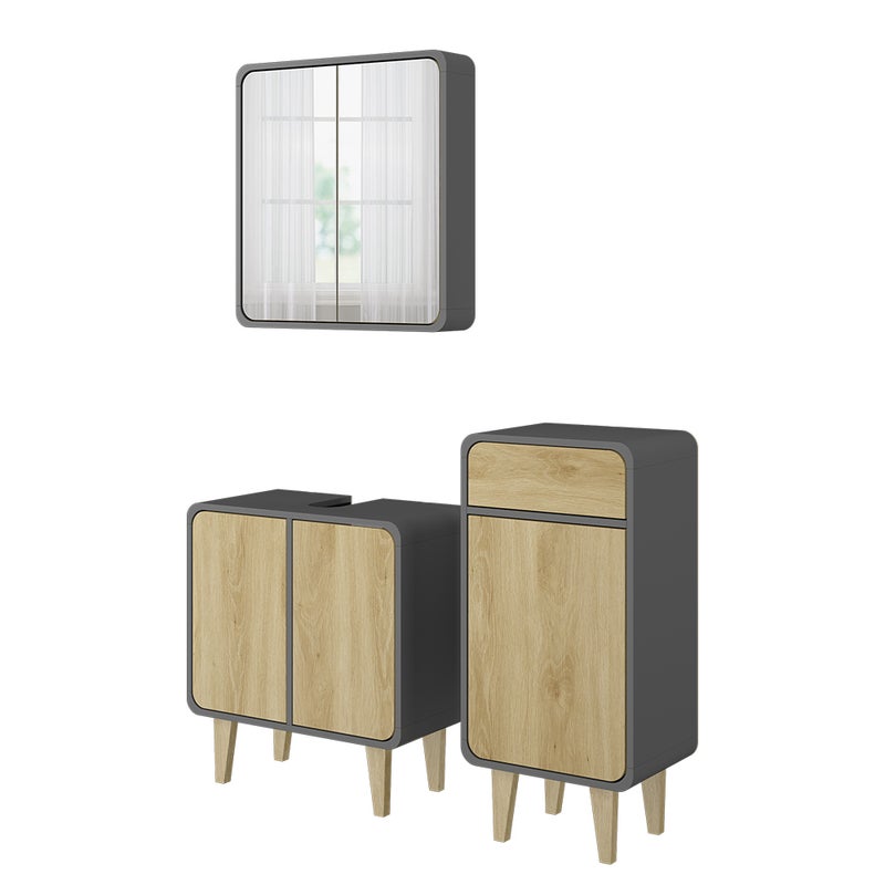 Vicco Zestaw mebli łazienkowych Arla, Antracyt/dąb, 3 sztuki, z szafką midi