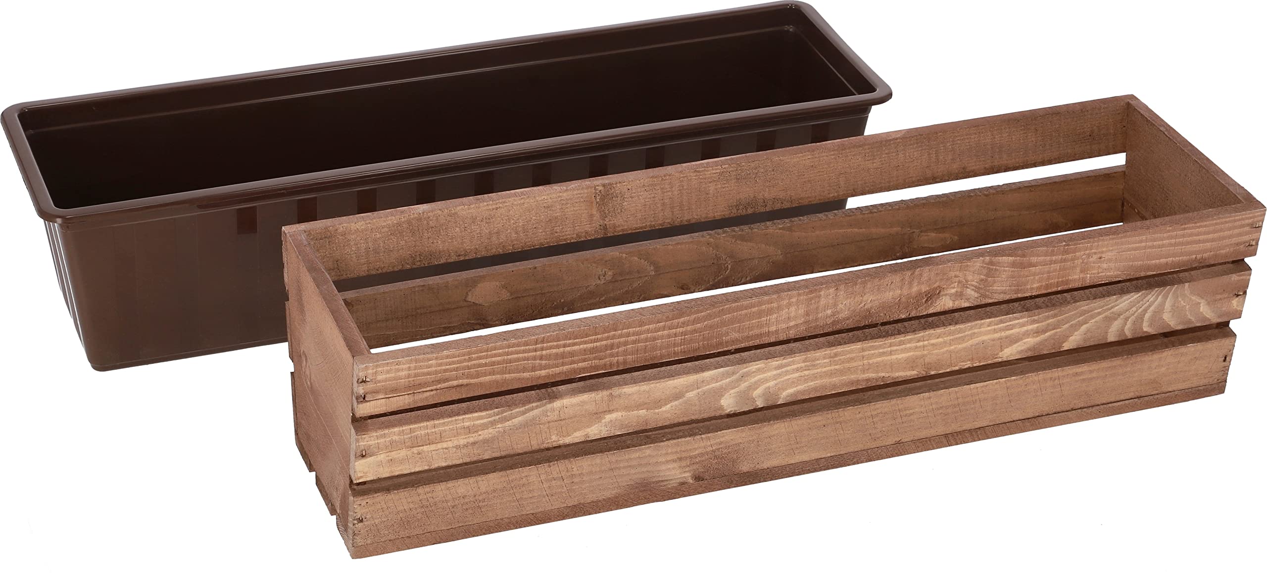 Jardinière en Bois Marron avec Insert en Plastique 60 x 18 x 15 cm - KOTARBAU - 3