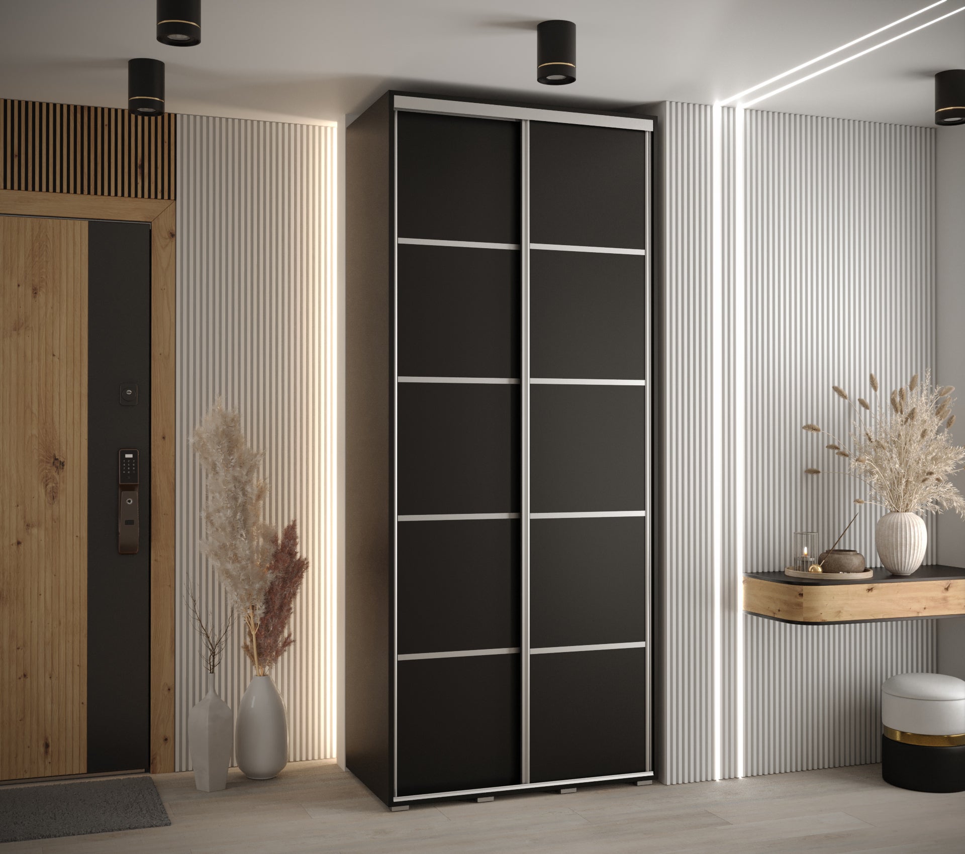 Szafa przesuwna wysoka Davos 4 120 x 60 x 235,2 cm czarny + czarny + u. srebrny - Abiks Meble - 2