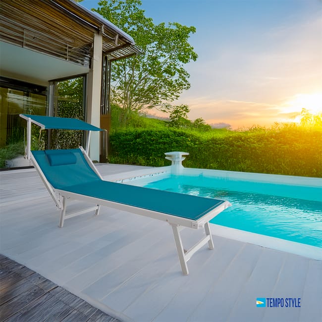 Lettino Mare TEMPO STYLE In Alluminio - Pieghevole Con Tetto Parasole, Textilene Blu, Portata 170kg - Foto 13