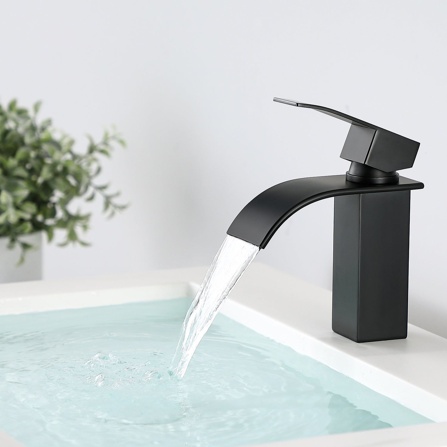 Cecipa max Mitigeur de lavabo en Cascade Noir et vasque robinet lavabo Acier inoxydable Carré,EU Modèle - 6