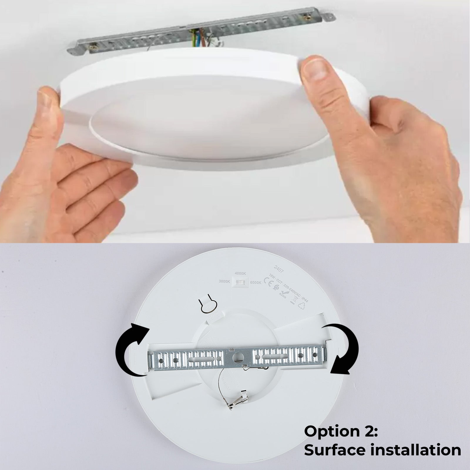 Plafón LED Techo blanco Ø225mm 18W IP44 exterior, empotrable/superficie, diámetro ajustable, CCT 3000K-6000K, ultra fino 17mm, baño, cocina - 4