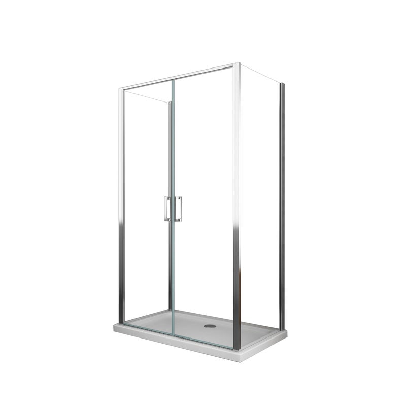 Kabina prysznicowa: drzwi wahadłowe typu saloon + 2 ścianki stałe, szkło 6 mm, chrom, bez brodzika, ścianki stałe 67,5-70 + drzwi saloon 82-85