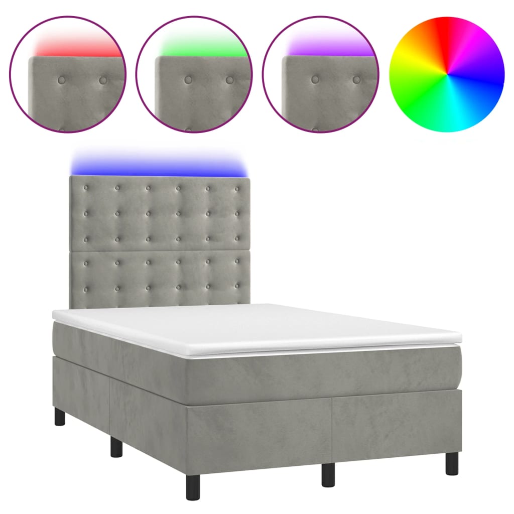 Lit boxspring avec matelas et lumière LED velours gris 120x190 cm ...
