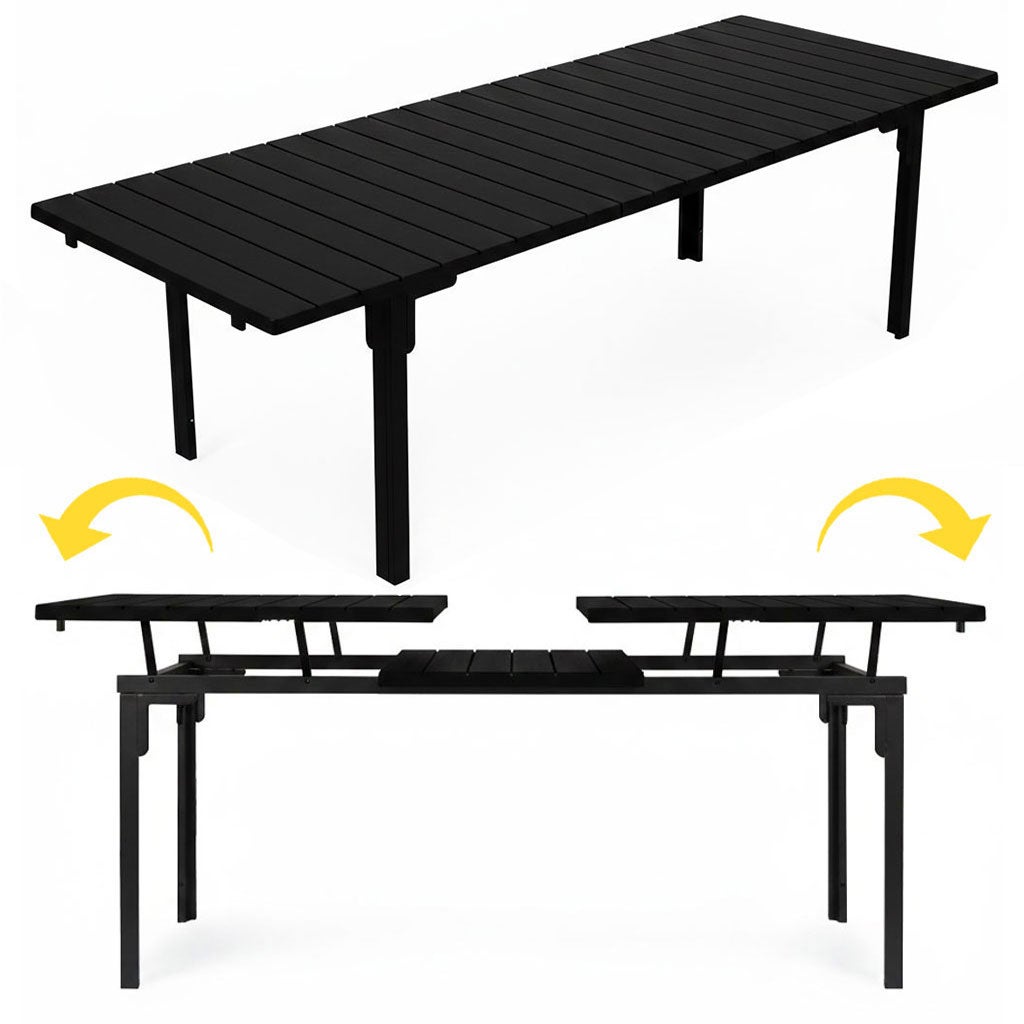 Stół ogrodowy rozkładany 180-240 cm do 12 os. stal HDPE czarny MultiGarden