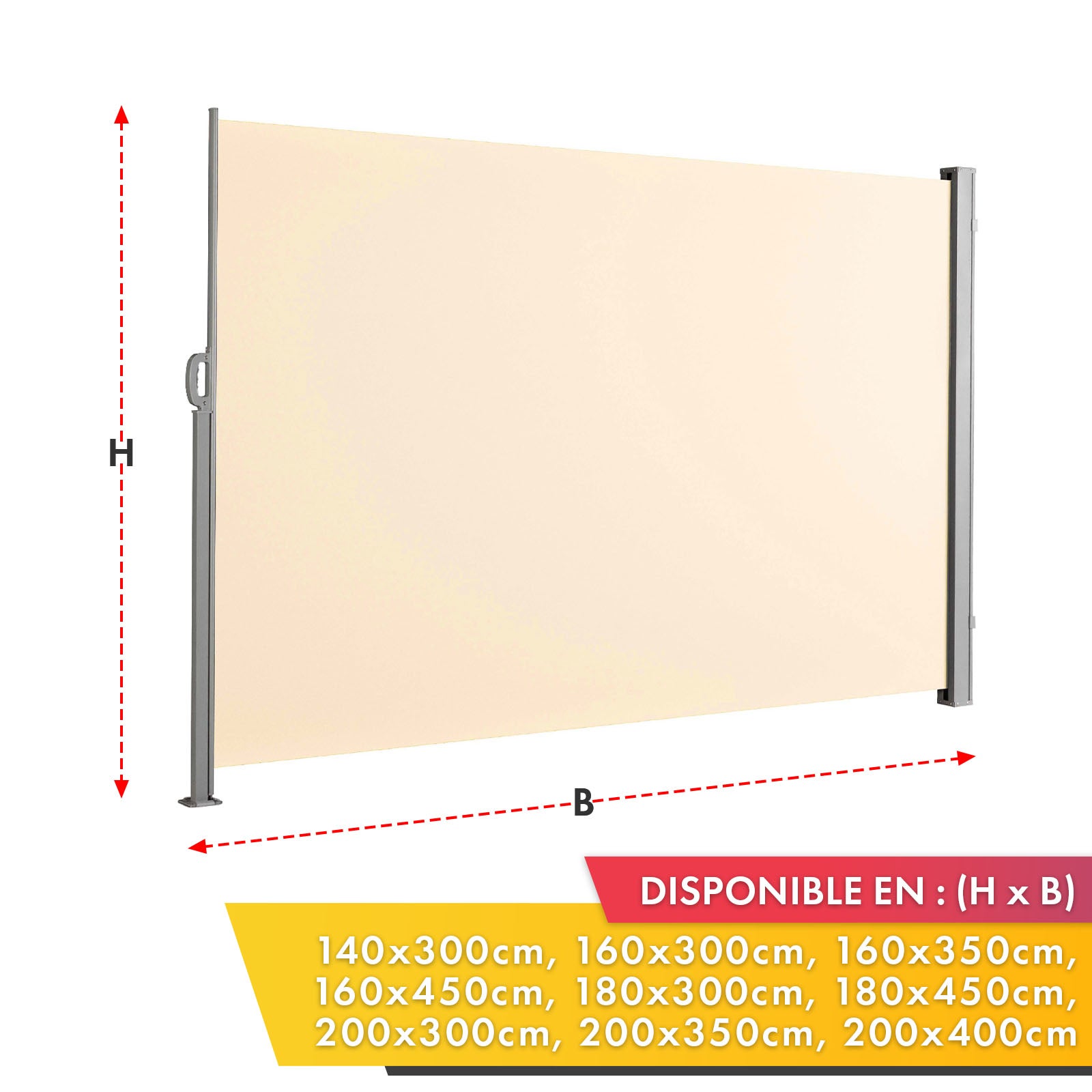 Toldo lateral exterior cortavientos para terraza, estructura de aluminio, Beige 140 x 300 cm - 2
