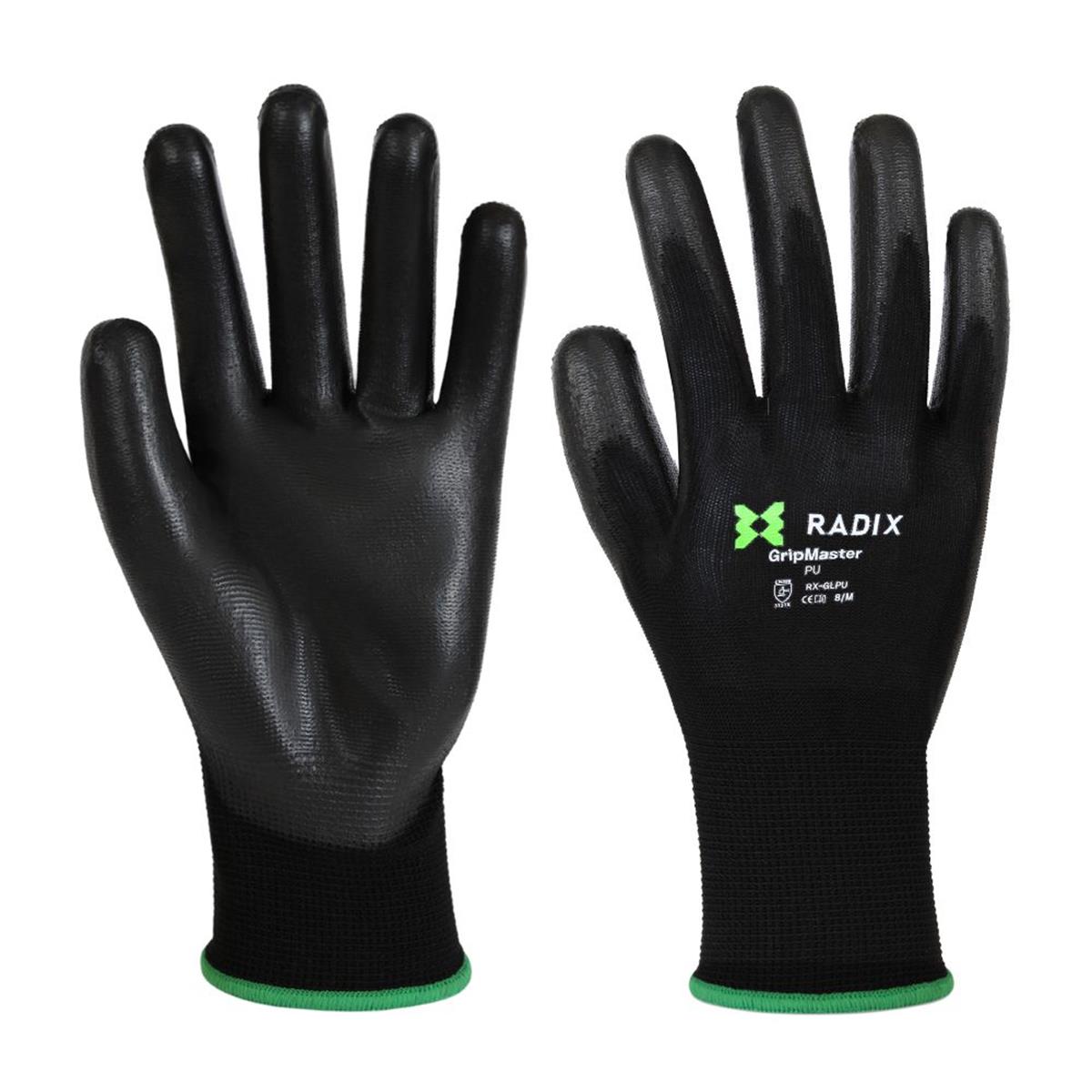 Gants de travail - Radix - GripMaster - PU noir - Taille M8 / S - 2