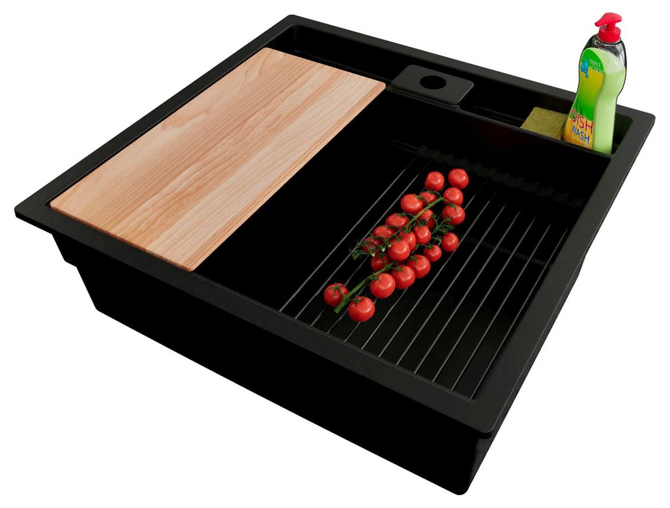 Zlewozmywak podblatowy Cały Czarny 56x54cm, Zlew Kuchenny 1 Komorowy + Syfon + Akcesoria, do szafki od 60cm - Bergen Pocket PRIMAGRAN