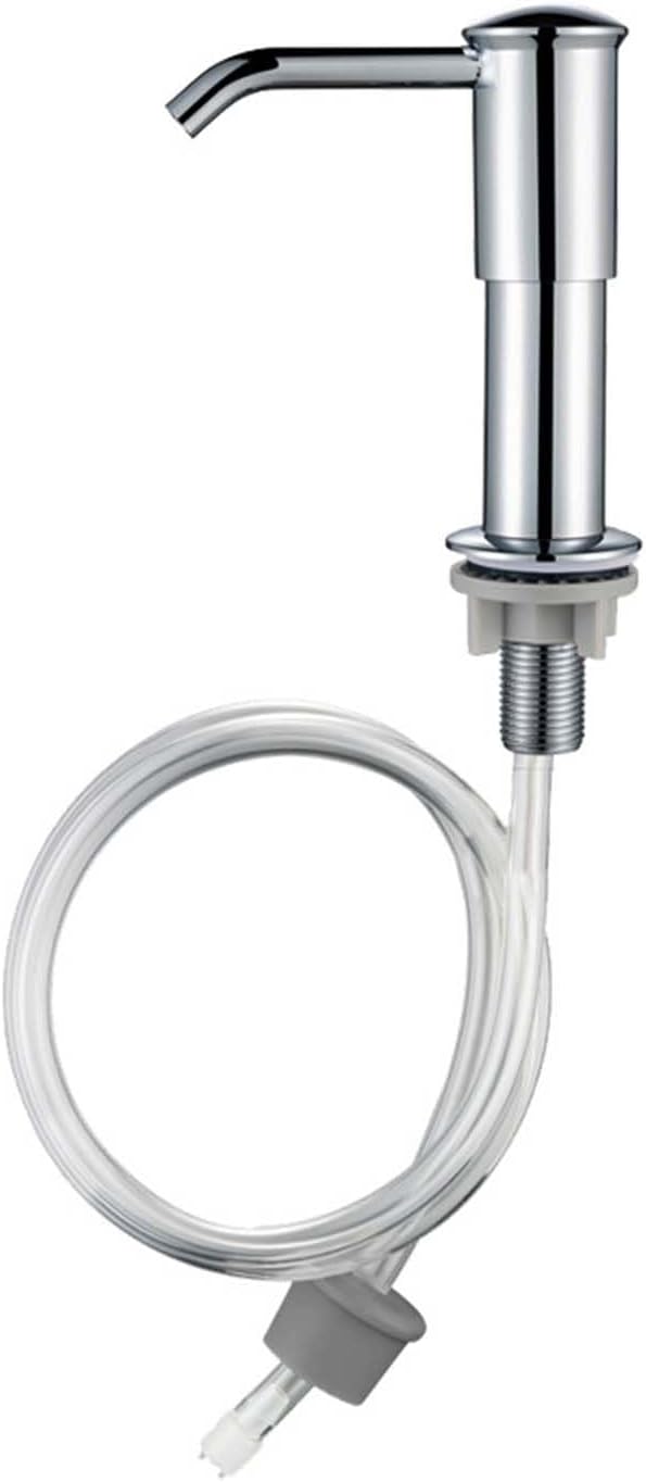 Srebrny dozownik do mydła do zlewu kuchennego, wbudowany w zlew kuchenny, dostarczany z rurką przedłużającą o długości 1 m