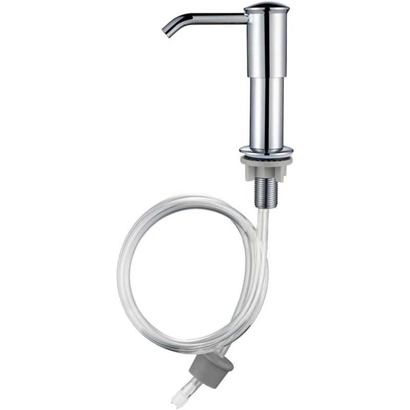 Srebrny dozownik do mydła do zlewu kuchennego, wbudowany w zlew kuchenny, dostarczany z rurką przedłużającą o długości 1 m
