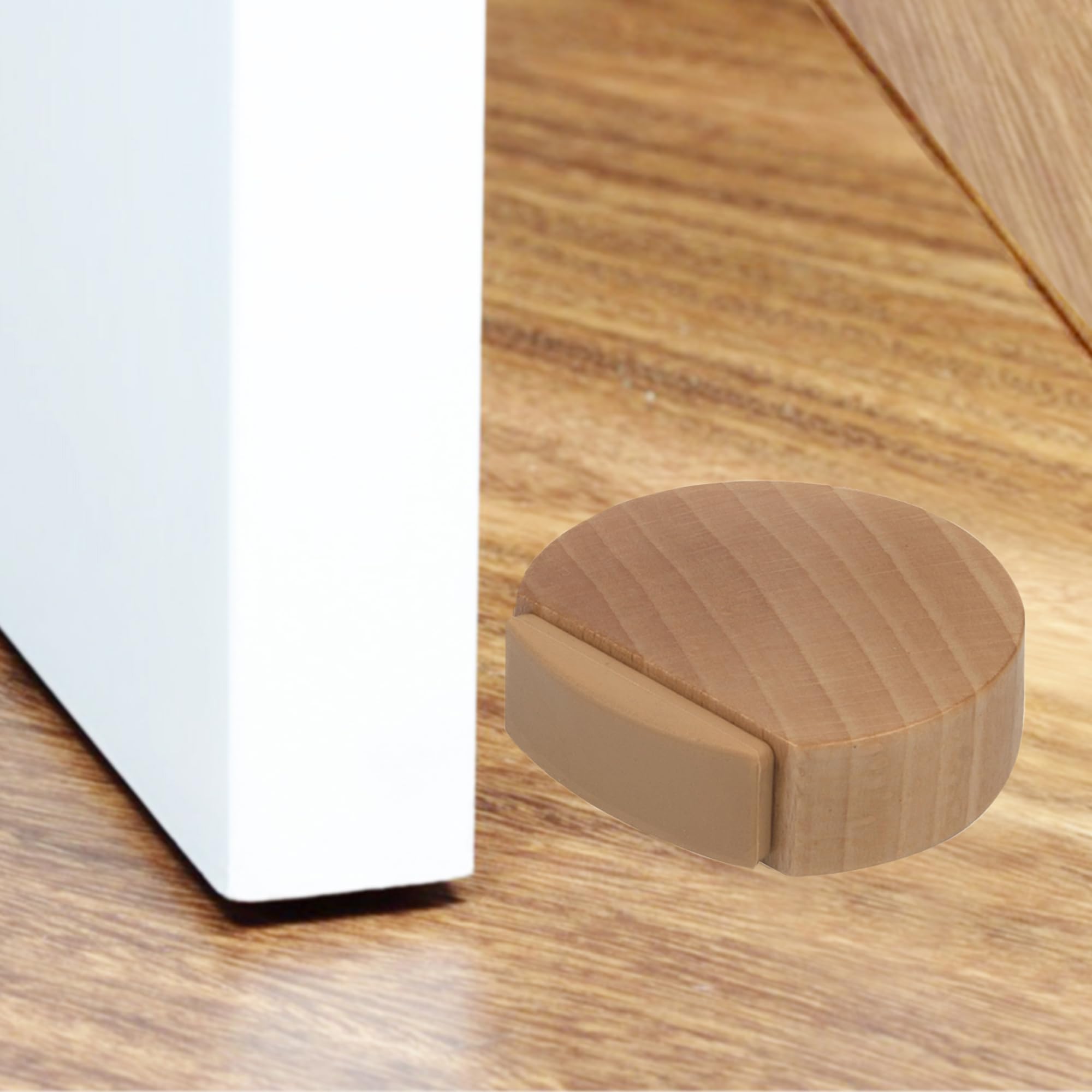 Butée de Porte Adhesive - Arrêt de Porte en Bois pour Sol et Parquet - Stop Porte Adhésif - Butoir de Porte Discret et élégant - Lot de 4 (Hêtre) - 5
