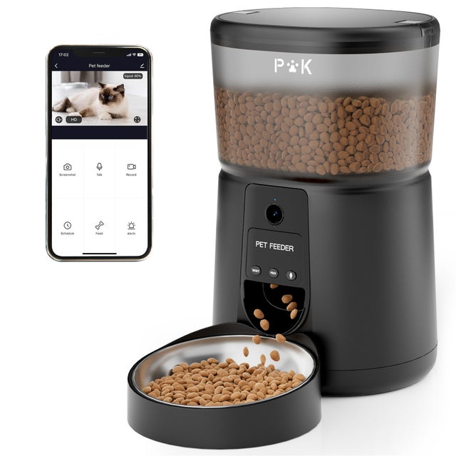 PUPPY&nbsp;KITTY PRO Dispensador automático de ração para gatos com câmara 1080P, capacidade de 4 litros, taça preta para gatos.