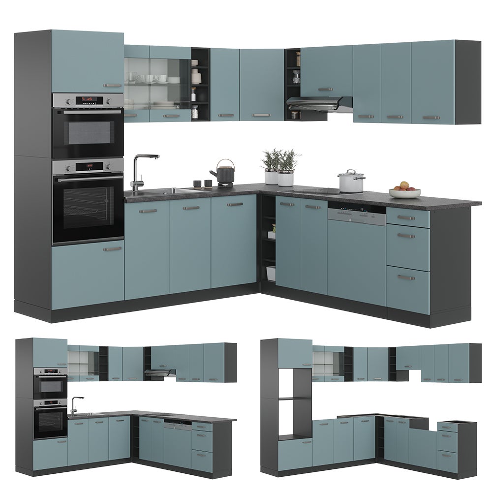 Vicco Cuisine en angle R-Line, Bleu-gris/Anthracite, 247 x 237 cm, PT Chêne - 9